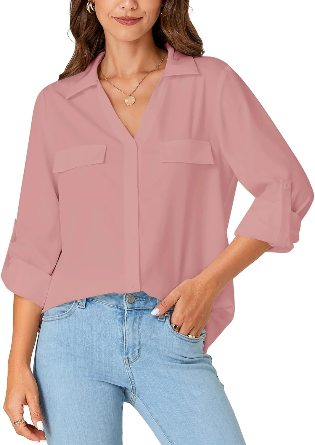 LYANER بلوز زنانه دکمه دار آستین بلند مناسب کار و محیط اداری