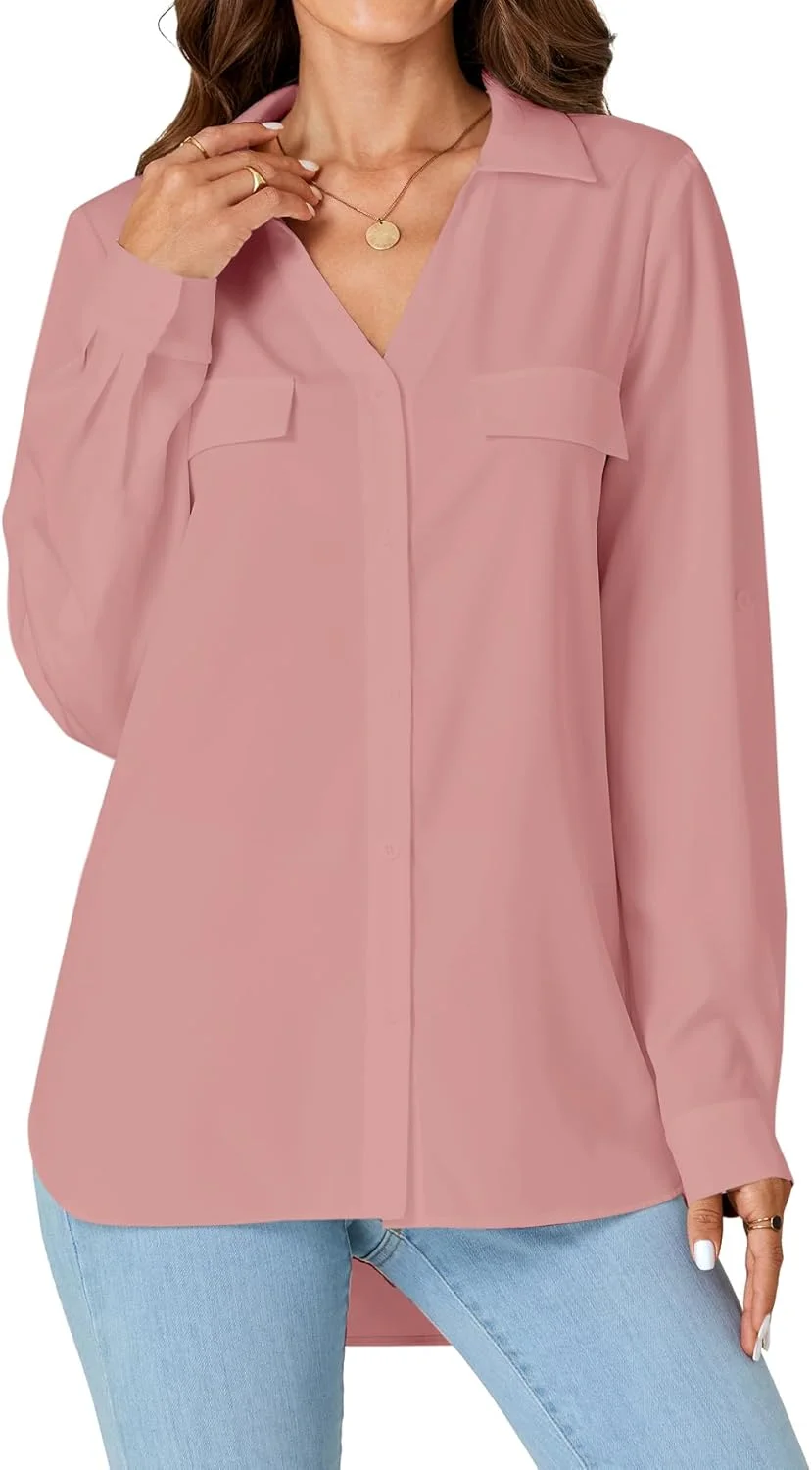 LYANER بلوز زنانه دکمه دار آستین بلند مناسب کار و محیط اداری
