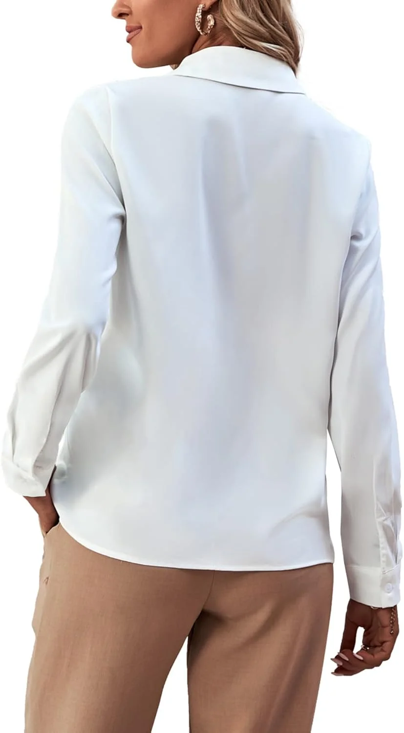 بلوز زنانه LYANER یقه دار دکمه دار با آستین بلند و طرح چین دار در جلو