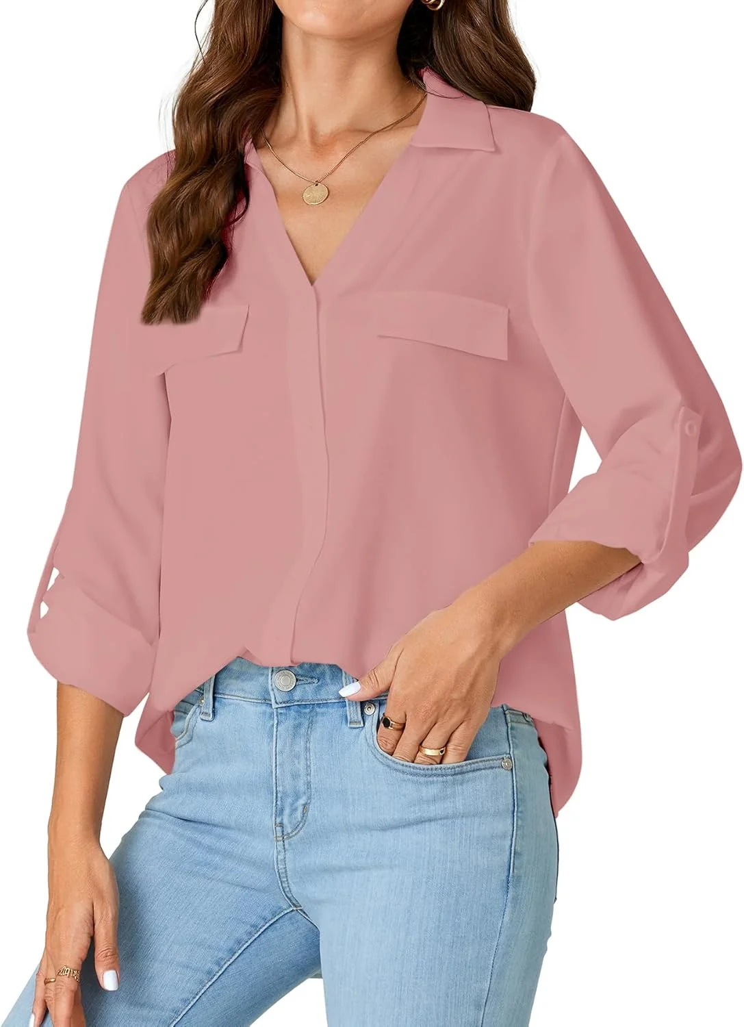 LYANER بلوز زنانه دکمه دار آستین بلند مناسب کار و محیط اداری