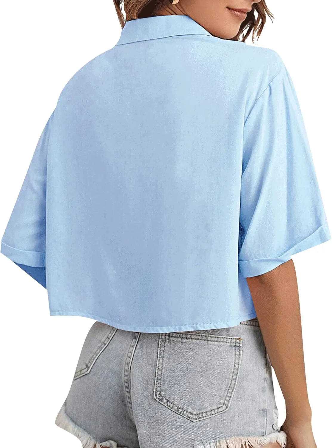 بلوز زنانه LYANER یقه دار آستین کوتاه دکمه دار