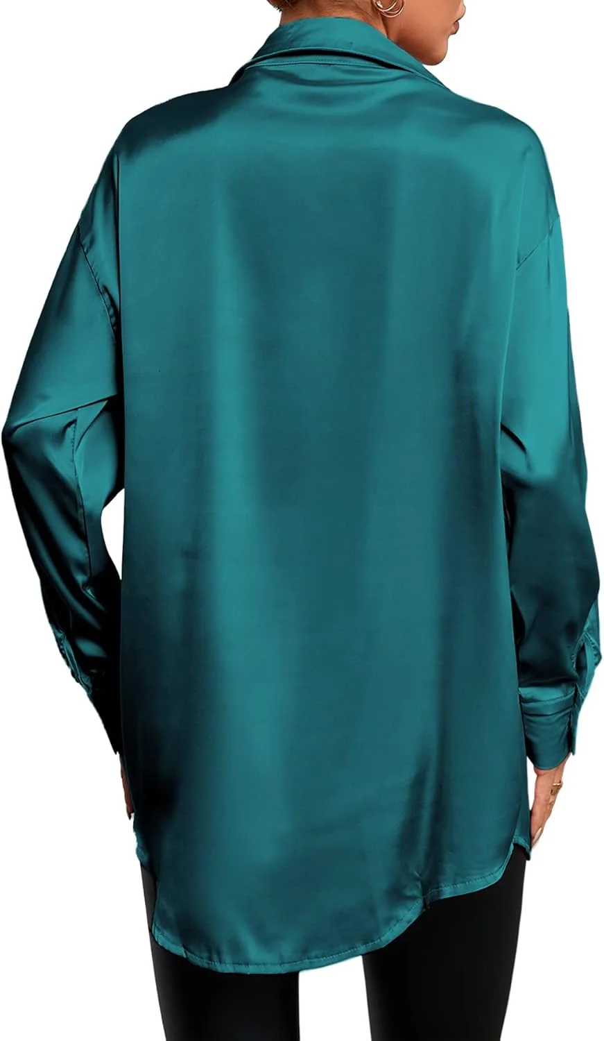 بلوز زنانه LYANER، ساتن ابریشمی، یقه V، دکمه دار، آستین بلند