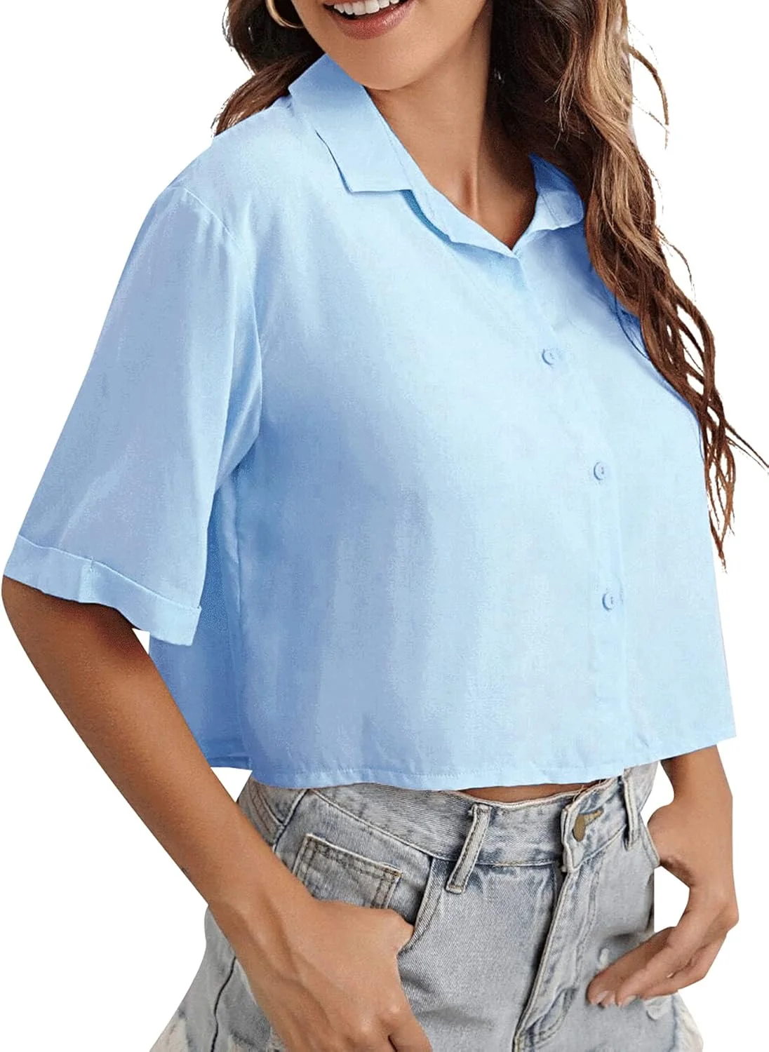 بلوز زنانه LYANER یقه دار آستین کوتاه دکمه دار