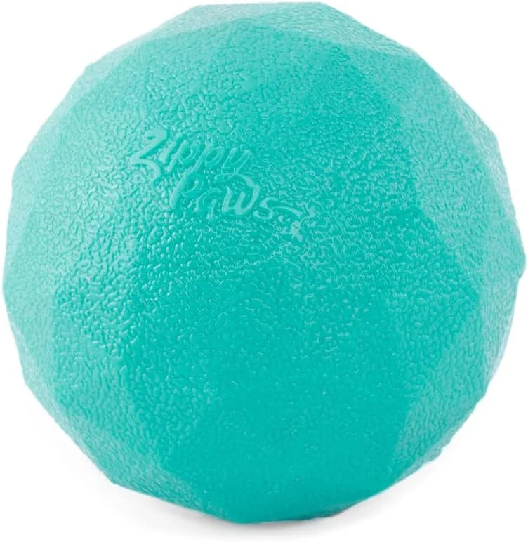 توپ بازی سگ زیپی پاوز ZippyTuff Waggle Ball - توپ سگ که هنگام غلتیدن صدای خنده داری ایجاد می کند، مناسب برای بازی تعاملی و جذاب در داخل و خارج از خانه، اسباب بازی بادوام و مقاوم برای سگ، فیروزه ای