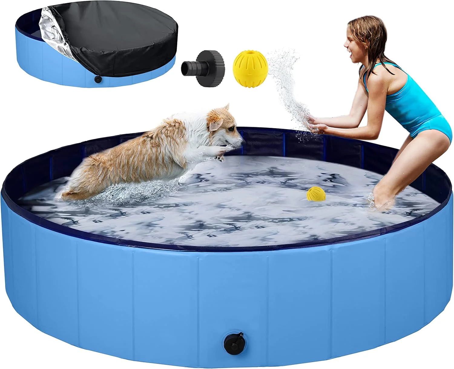 استخر حمام حیوانات خانگی زیلینو، وان حمام تاشو، استخر کودکان برای سگ، گربه و بچه ها، 47 اینچ