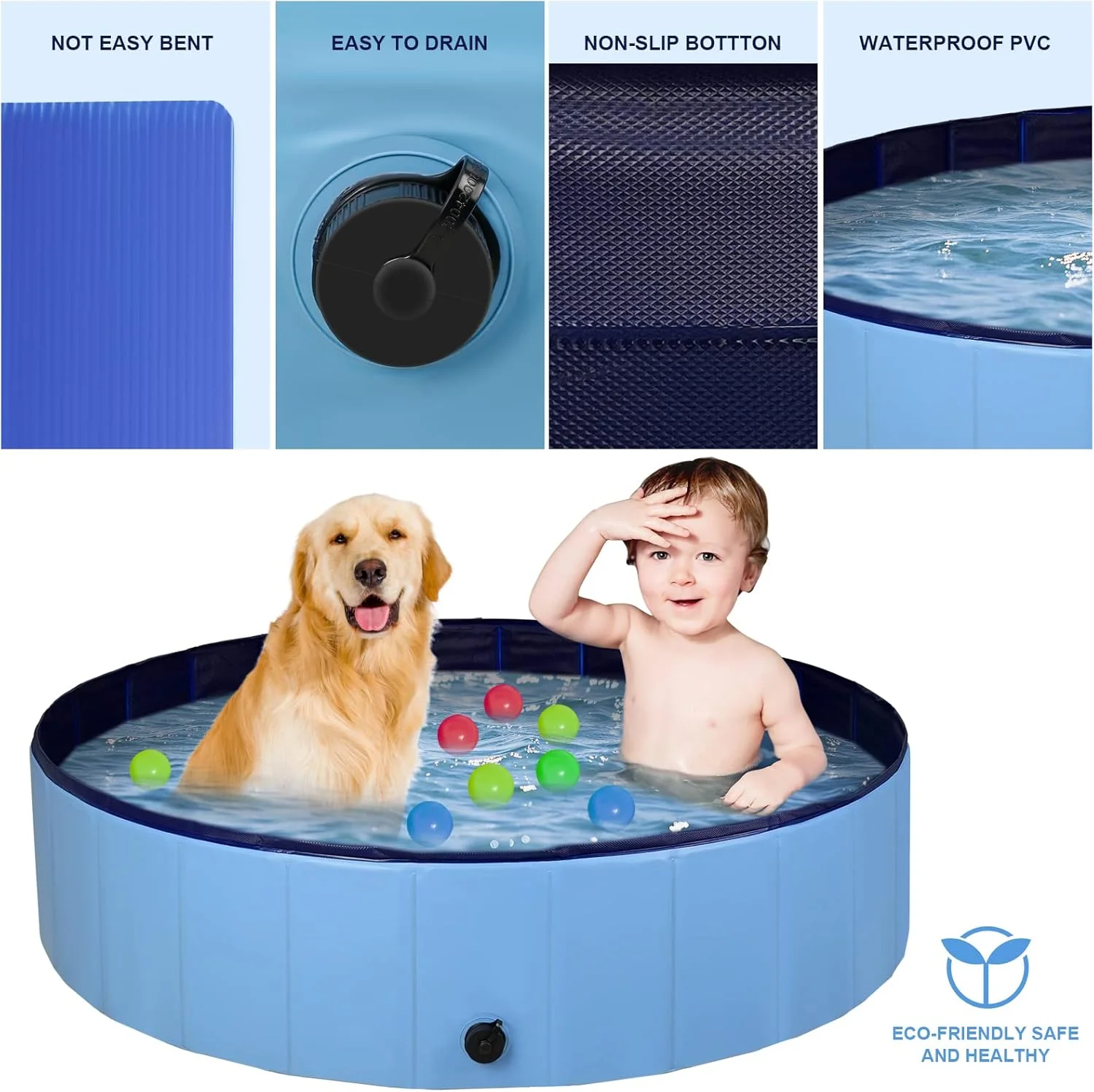 استخر حمام حیوانات خانگی زیلینو، وان حمام تاشو، استخر کودکان برای سگ، گربه و بچه ها، 47 اینچ