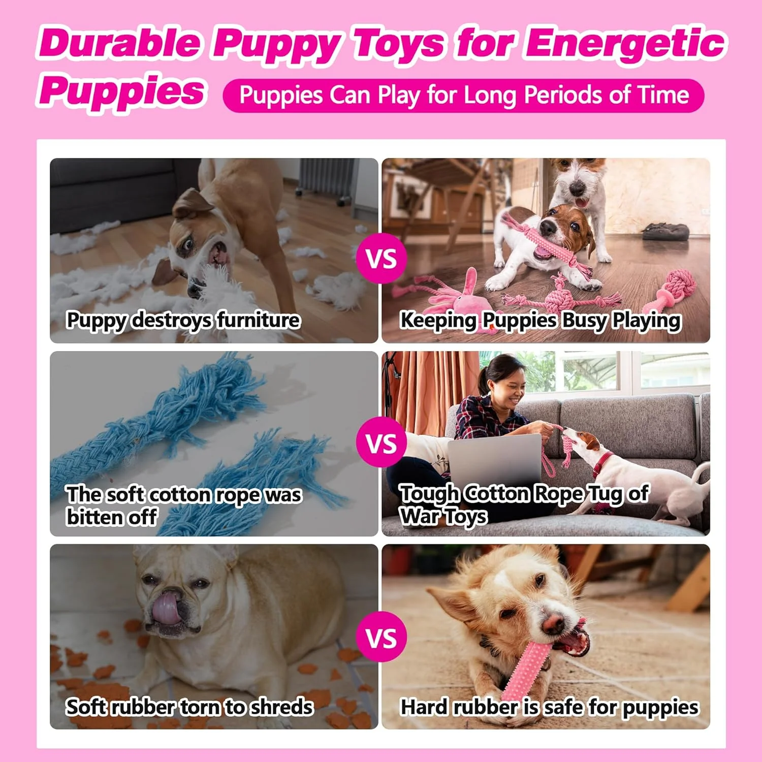 اسباب بازی سگ Ystars، 10 عدد، مناسب توله سگ های 8 تا 38 هفته، طناب ها و لاستیک های سخت و بادوام، اسباب بازی های جویدنی برای توله سگ های پرانرژی، مناسب بازی و آموزش، اسباب بازی سگ برای سگ های کوچک