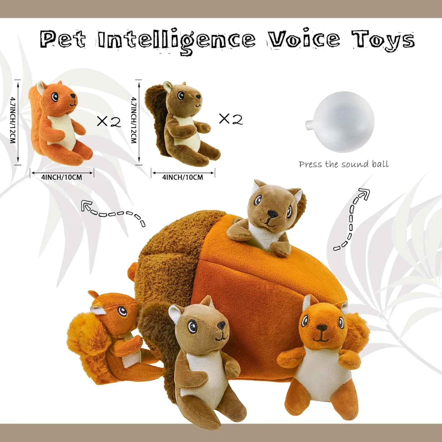 اسباب بازی سگ یوبیمجیک مدل قایم موشک سنجاب نشسته به همراه فندق چروک دار، اسباب بازی تعاملی سگ برای سرگرم نگه داشتن سگ ها، اسباب بازی جویدنی تمیز کننده دندان حیوانات خانگی برای سگ های کوچک و متوسط