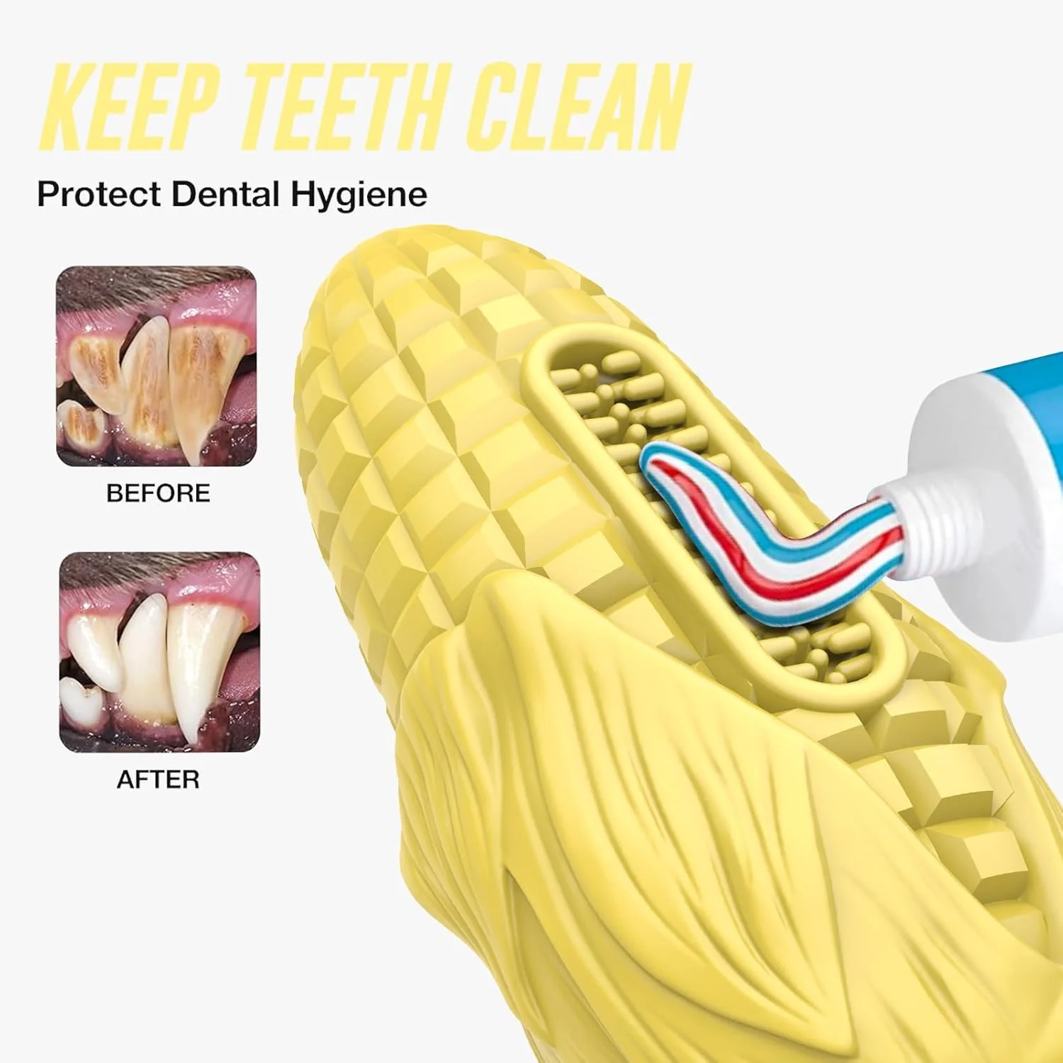 اسباب بازی جویدنی سگ Yivgeoi برای سگ های جونده تهاجمی، اسباب بازی های تعاملی جیر جیر کننده بادوام و سخت، اسباب بازی تمیز کننده دندان سگ بادوام برای نژادهای بزرگ متوسط، اسباب بازی چوب ذرت (زرد)