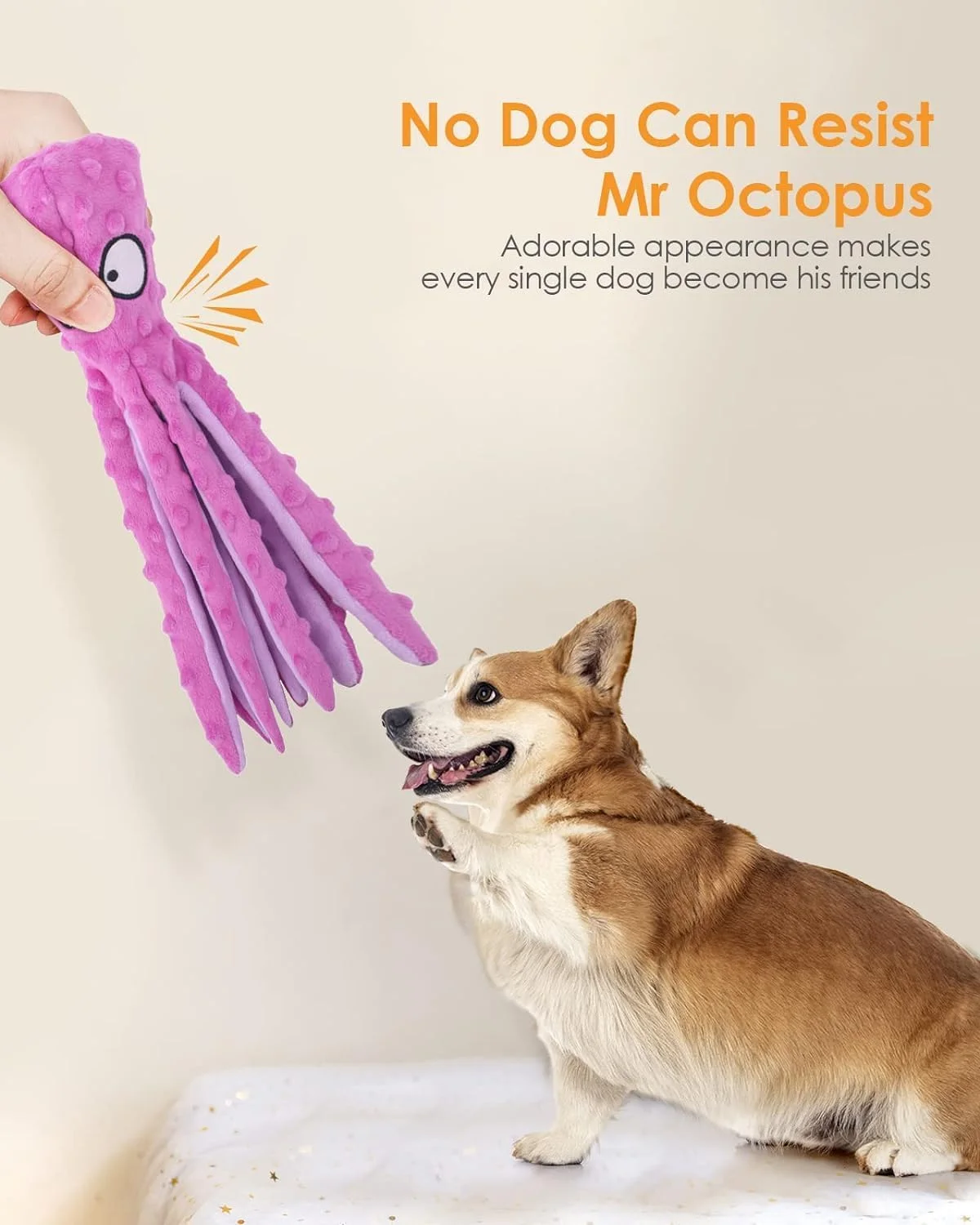 اسباب بازی سگ YLmeet - بسته 2 عددی اسباب بازی های اختاپوس پولیشی بدون الیاف با صدای خش خش برای دندان درآوردن توله سگ ها و سگ ها - اسباب بازی های جویدنی تعاملی و بادوام (بنفش و آبی)