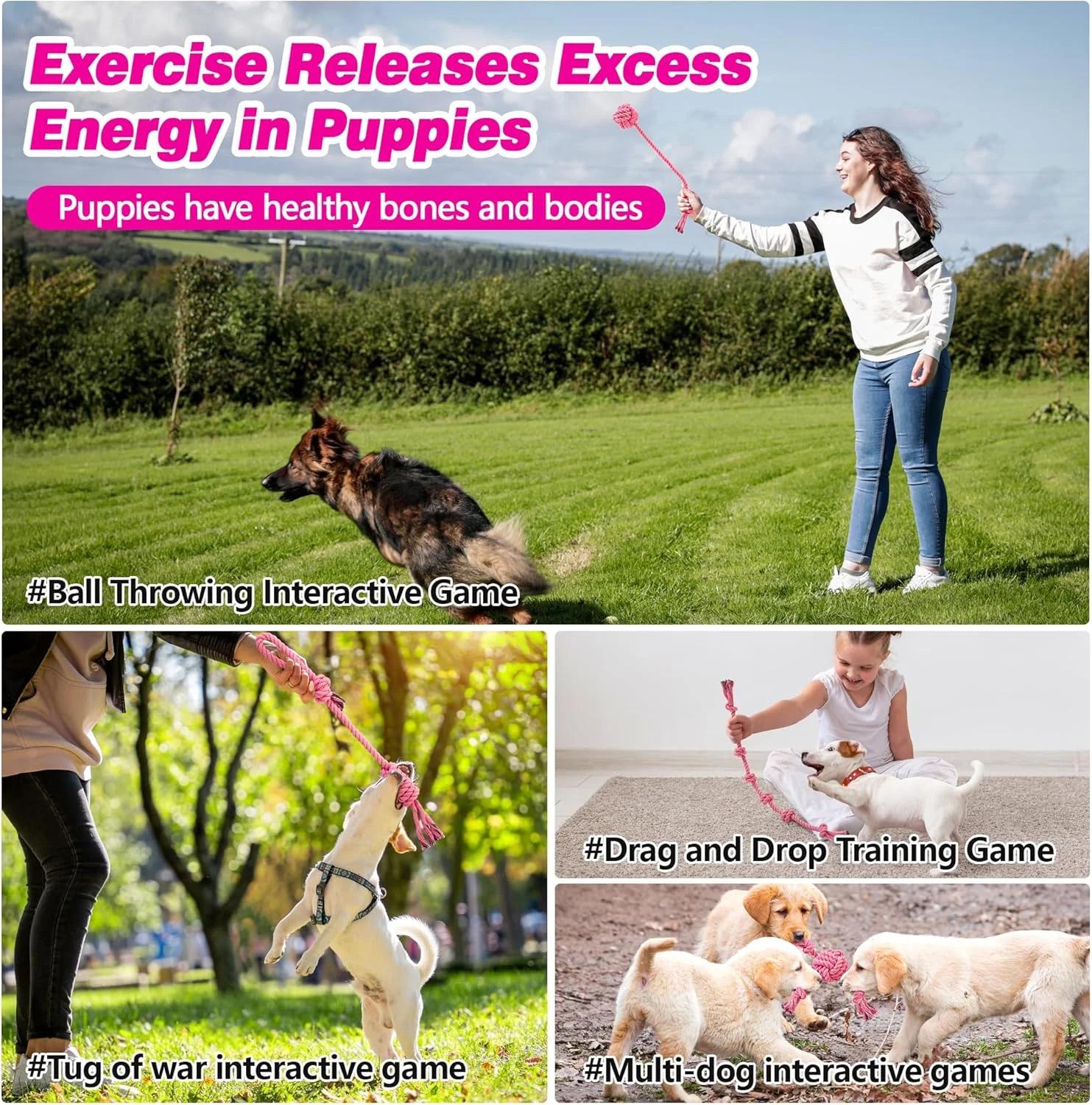 اسباب بازی سگ Ystars، 10 عدد، مناسب توله سگ های 8 تا 38 هفته، طناب ها و لاستیک های سخت و بادوام، اسباب بازی های جویدنی برای توله سگ های پرانرژی، مناسب بازی و آموزش، اسباب بازی سگ برای سگ های کوچک