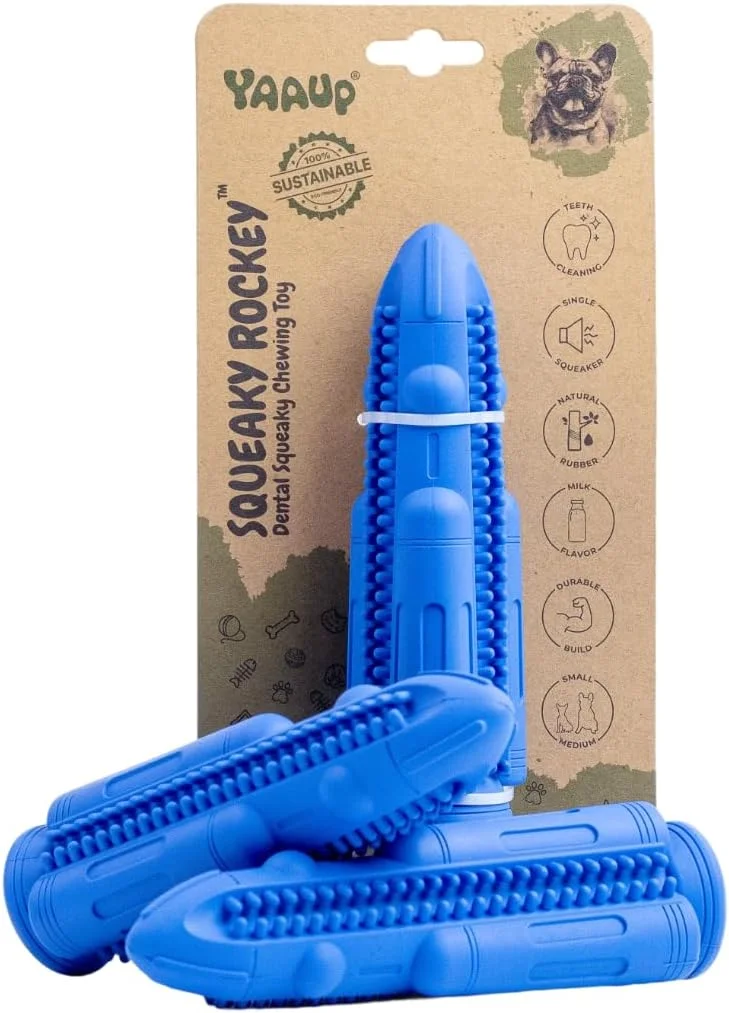YAAUP - سنگی جیرجیر کننده - اسباب بازی جویدنی مسواک سگ پایدار، اسباب بازی دندانی جیرجیر کننده بادوام برای سگ های کوچک و متوسط با جویدن تهاجمی و لاستیک طبیعی درجه مواد غذایی، آموزش هوش، آسیاب دندان.