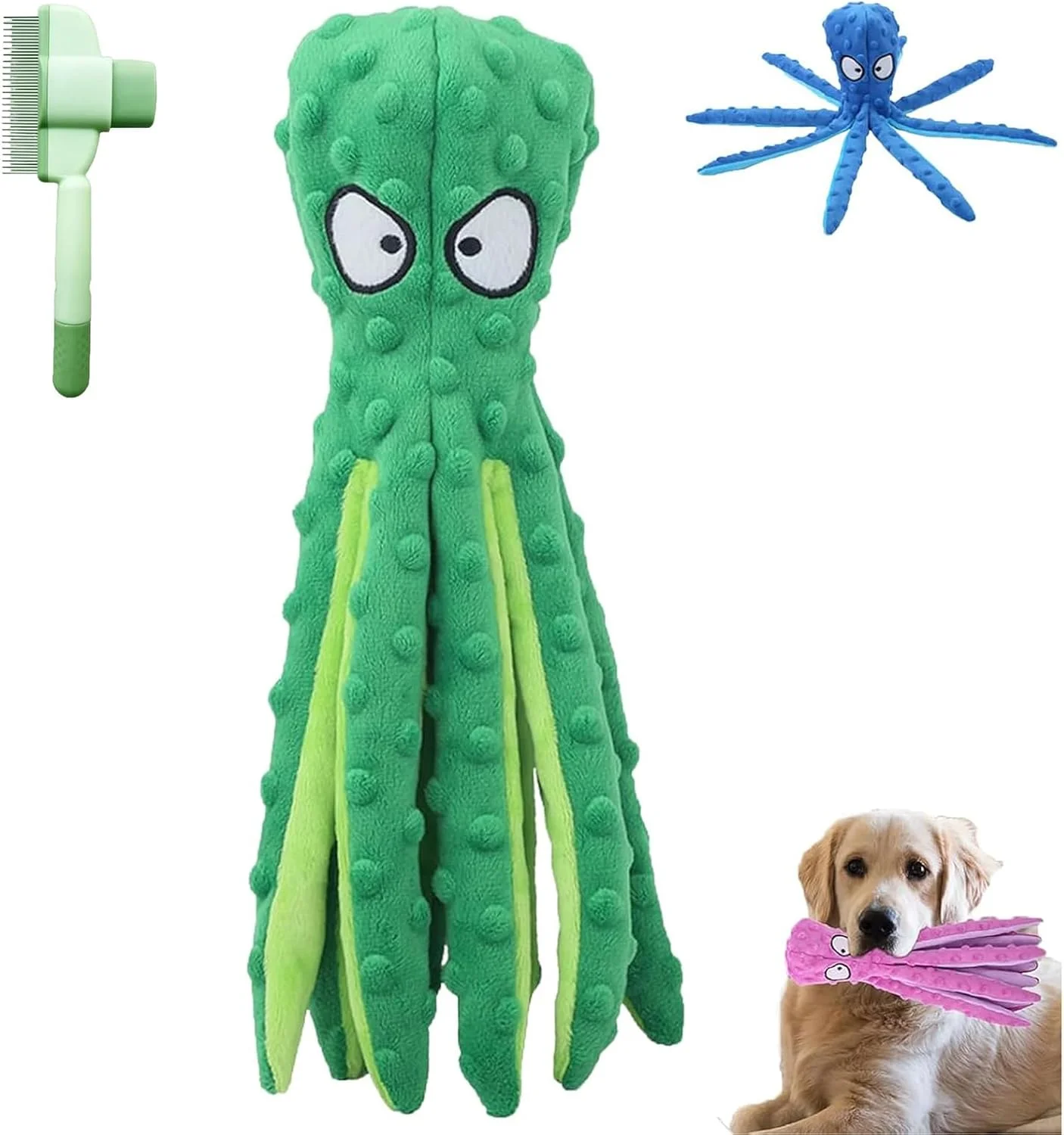 اسباب بازی سگ اختاپوس Whiskerspot، پولیش اختاپوس سازگار با محیط زیست Whiskerspot، اسباب بازی های سگ پولیشی صدادار، اسباب بازی های جویدنی تعاملی بادوام برای سگ های کوچک، متوسط ​​و بزرگ (سبز)