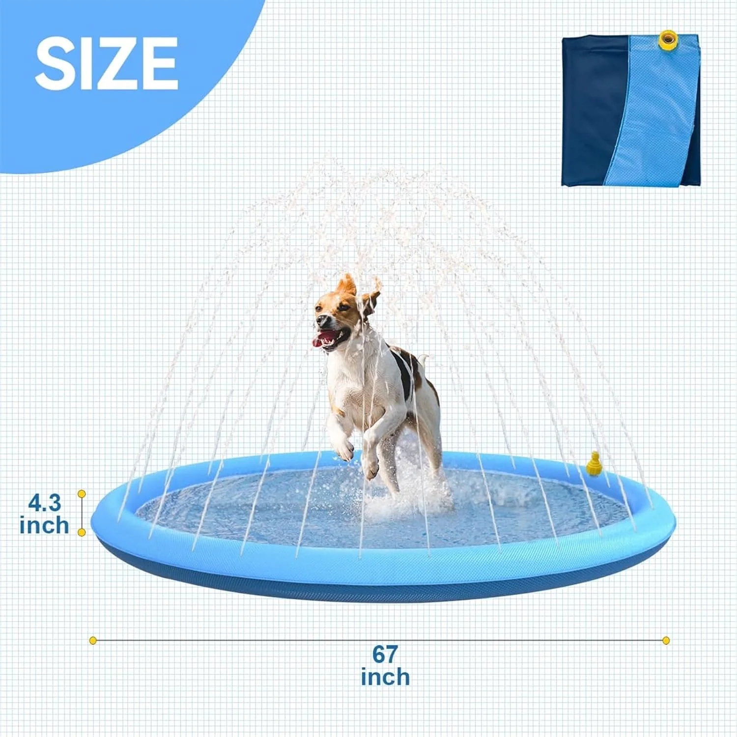 تشک آب پاش سگ فروشگاه THE WHITE SHOP - وان حمام و استخر ضخیم سگ، مجموعه بازی و اسباب بازی های آبی تابستانی حیوانات خانگی، هدیه برای سگ ها، آبی (سایز: 170 سانتی متر)