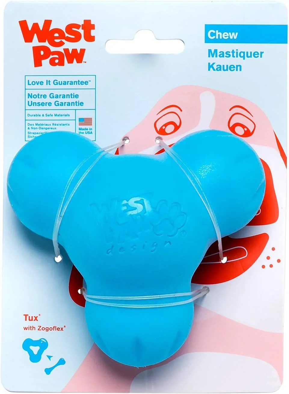 اسباب بازی سگ مقاوم و پخش کننده تشویقی West Paws Zogoflex Tux، آبی، سایز بزرگ