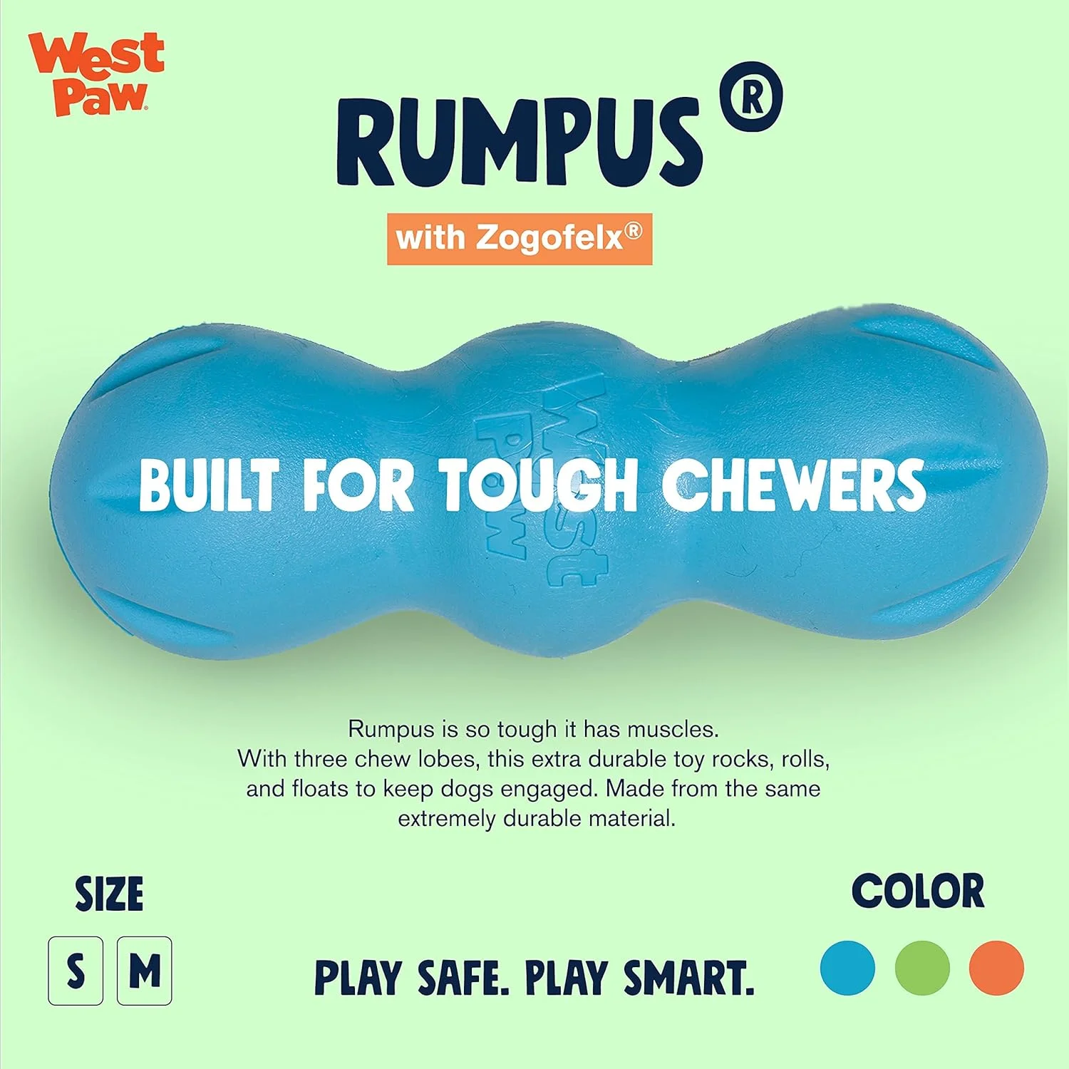 اسباب بازی سگ West Paw مدل Rumpus، آبی، متوسط