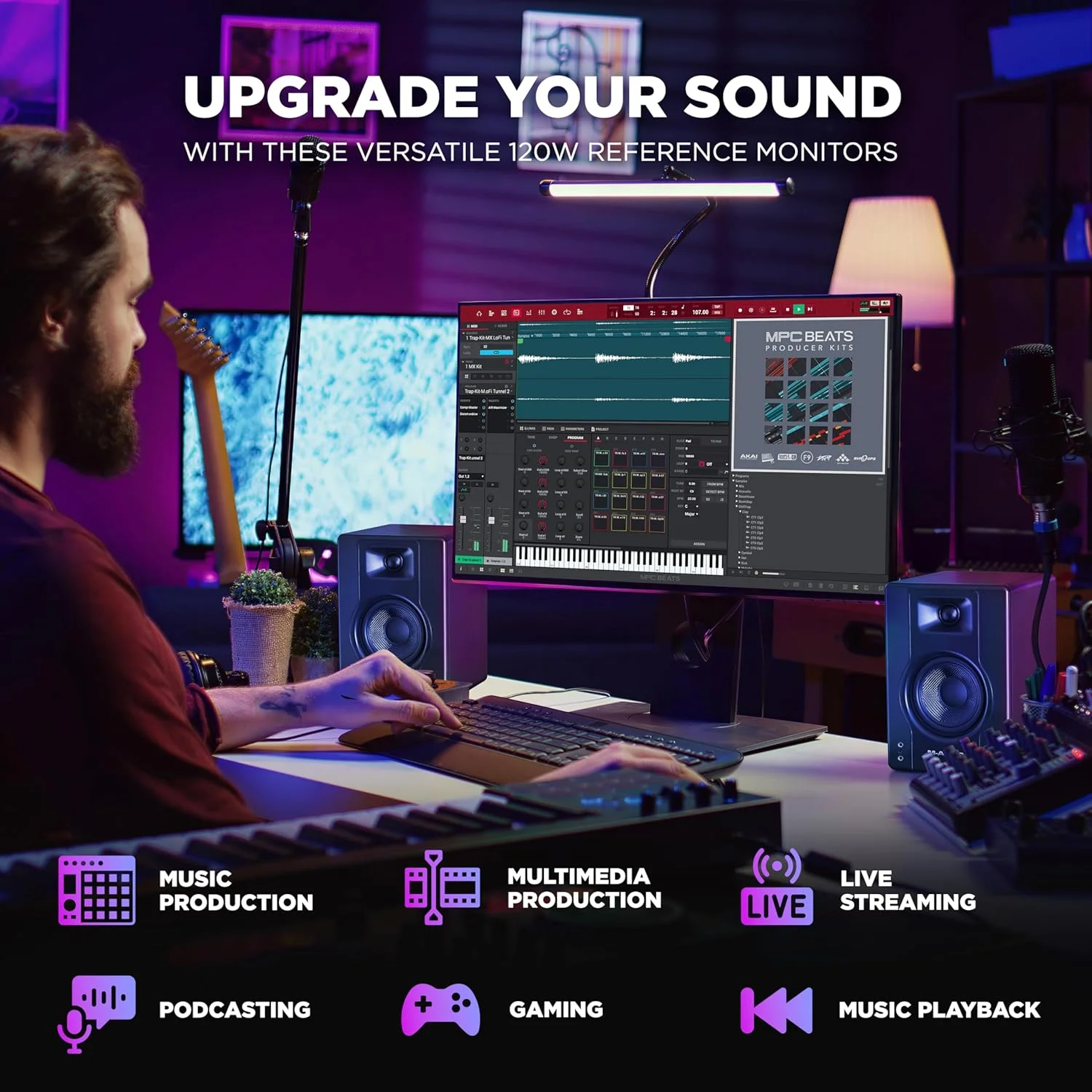 اسپیکرهای رومیزی/مانیتورهای استودیویی M-Audio BX4 با توان 120 وات برای بازی، تولید موسیقی، پخش زنده و پادکست (جفت BX4)