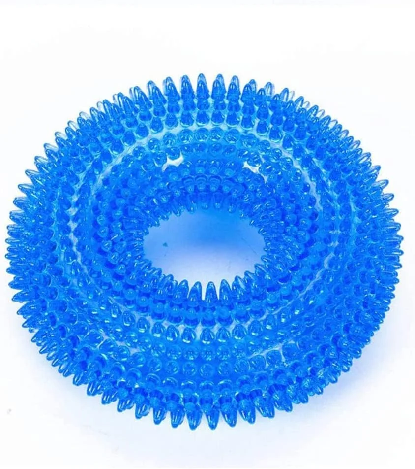 اسباب بازی دندانی سگ WANGCL، اسباب بازی های جویدنی نرم از جنس لاستیک طبیعی برای توله سگ، مسواک سگ برای تمیز کردن دندان ها، حلقه دوناتی شکل، ابزار بازی تعاملی - آبی