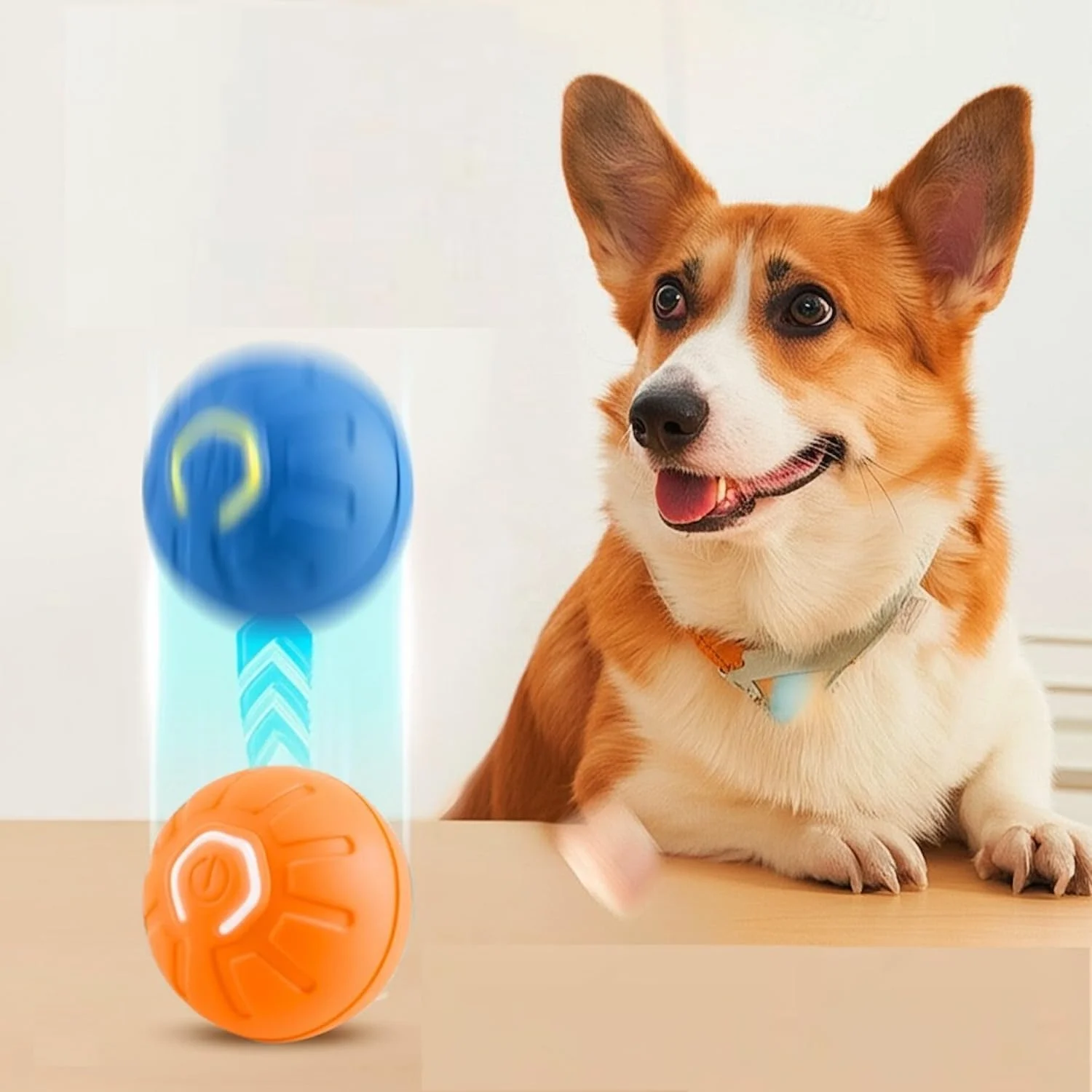 توپ بازی تعاملی هوشمند VIV Wicked Ball AIR، توپ پرشی فعال با حرکت قابل شارژ، توپ های بادوام اتوماتیک سگ برای سرگرمی ضد جویدن، اسباب بازی گربه الکترونیکی خودکار (نارنجی+آبی) (سگ/نارنجی+آبی)