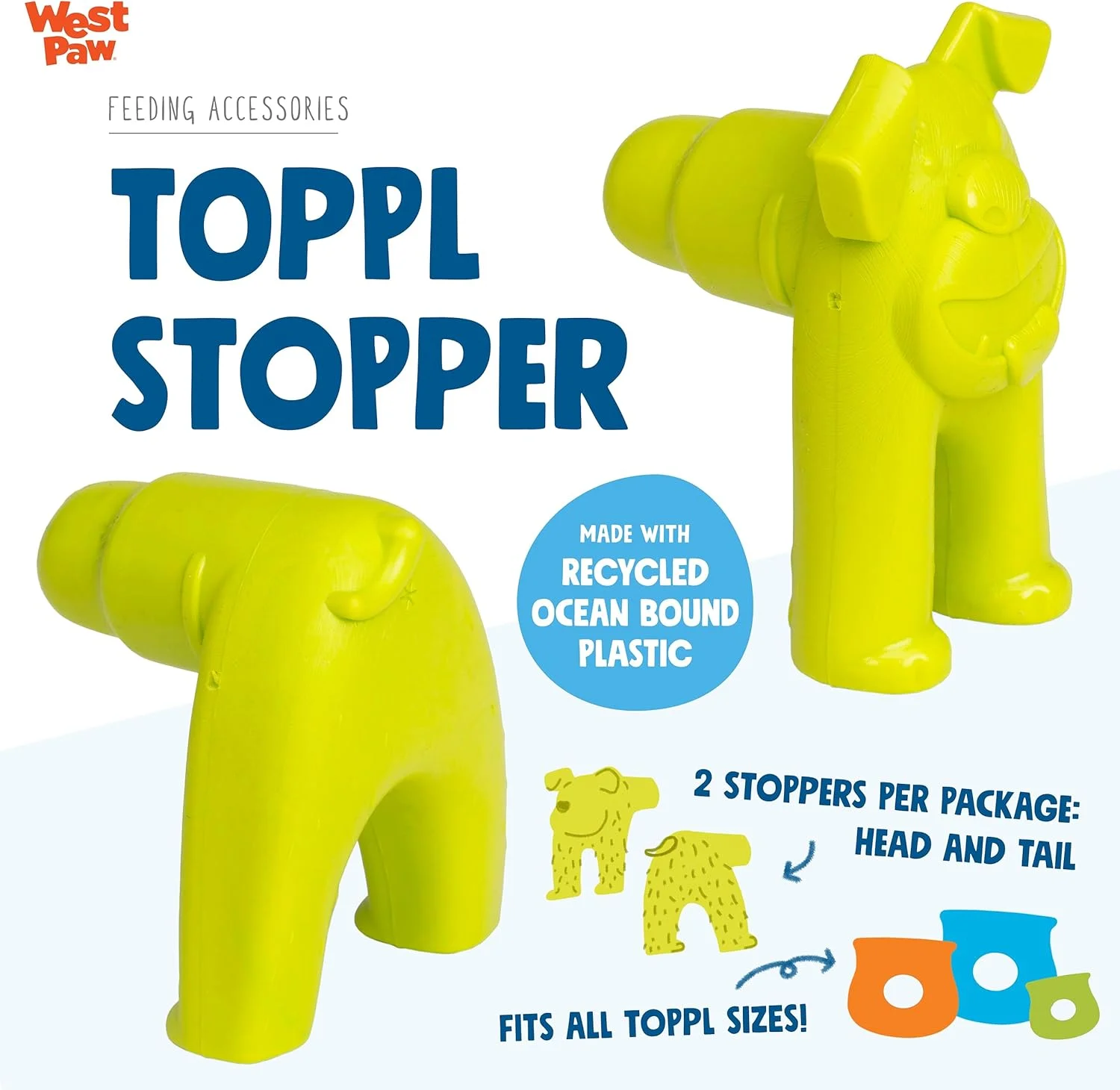 درب پوششی دو عددی وست پا مدل Toppl به رنگ سبز سیبی - طراحی شده برای غنی سازی غذایی سگ، لوازم جانبی مناسب برای تمام سایزهای اسباب بازی سگ Toppl - آماده سازی آسان غذا و تشویقی، تمیز و پایدار، ساخت آمریکا، پلاستیک بازیافتی.