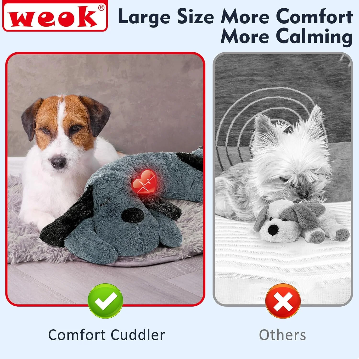 اسباب بازی ضربان قلب توله سگ WEOK برای کاهش اضطراب جدایی، حیوان عروسکی ضربان قلب، اسباب بازی پولیشی کمک رفتاری آرامش بخش برای سگ ها، گربه ها و حیوانات خانگی