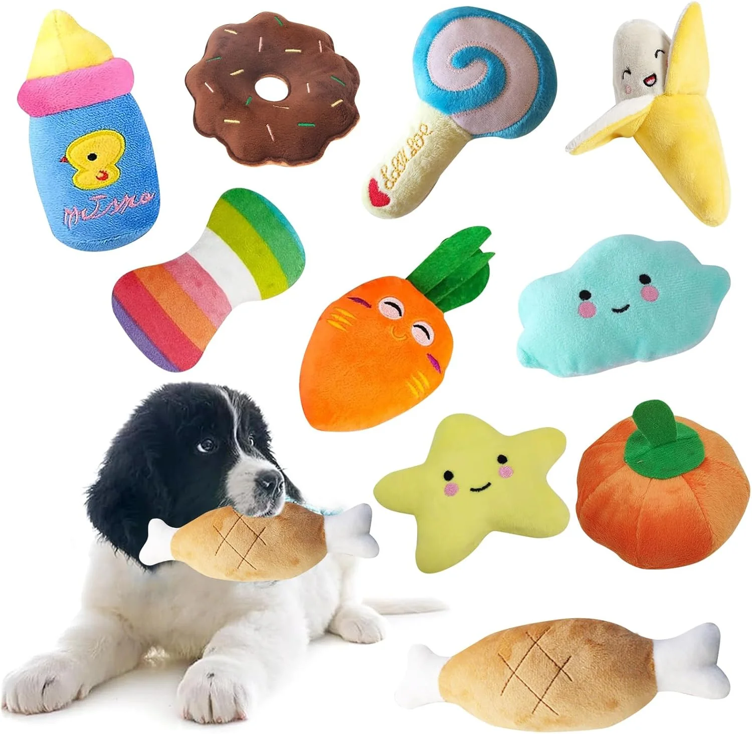 مجموعه اسباب بازی های جویدنی سگ URbazaar، بسته 10 عددی اسباب بازی های سگ بامزه و صدا دار برای سلامت دندان و کاهش اضطراب، اسباب بازی های دندانی توله سگ با قابلیت تعامل، برای سگ های کوچک و متوسط (مدل A)