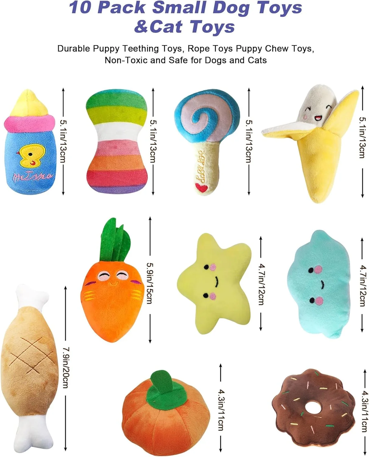 مجموعه اسباب بازی های جویدنی سگ URbazaar، بسته 10 عددی اسباب بازی های سگ بامزه و صدا دار برای سلامت دندان و کاهش اضطراب، اسباب بازی های دندانی توله سگ با قابلیت تعامل، برای سگ های کوچک و متوسط (مدل A)