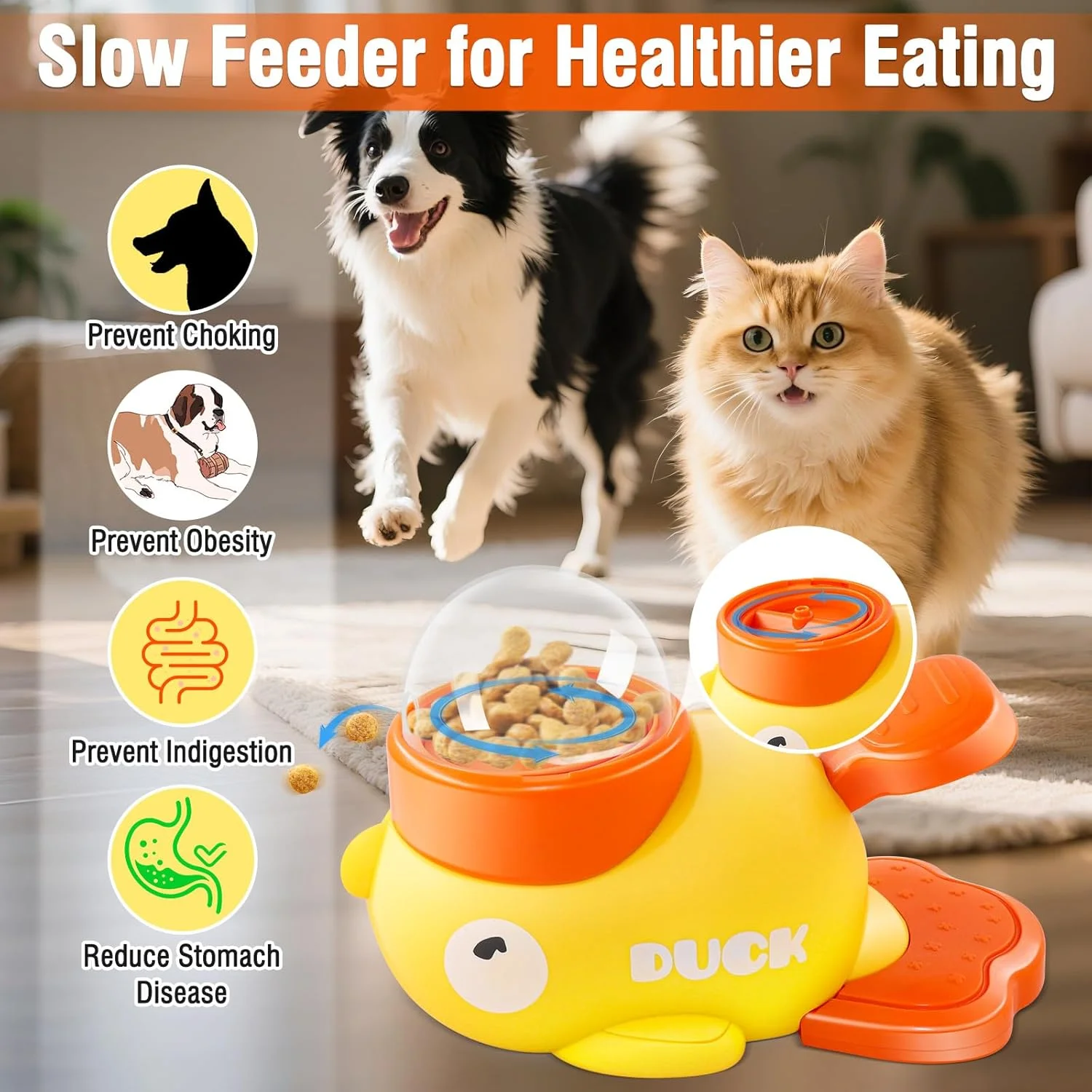 اسباب بازی های تعاملی پخش کننده تشویقی سگ 2 در 1، غذاده آهسته سگ، پرتاب کننده غذای گربه، اسباب بازی های پازلی حیوانات خانگی به شکل اردک برای گربه ها و سگ های کوچک