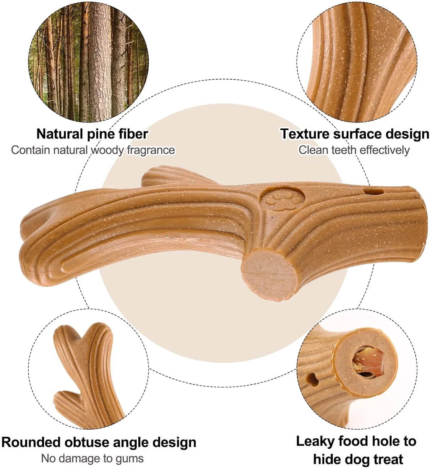اسباب بازی های جویدنی شاخ گوزن سفت برای دندان درآوردن، استخوان های جویدنی توله سگ با ماندگاری طولانی برای جویدن تهاجمی، دندان گیر چوبی کاج گربه غیرقابل تخریب، چوب جویدنی قوی Dogwood برای نژاد کوچک و متوسط (قهوه ای روشن)