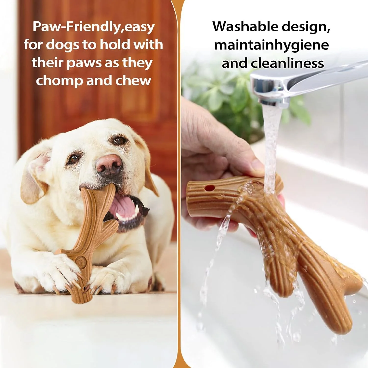 اسباب بازی های جویدنی شاخ گوزن سفت برای دندان درآوردن، استخوان های جویدنی توله سگ با ماندگاری طولانی برای جویدن تهاجمی، دندان گیر چوبی کاج گربه غیرقابل تخریب، چوب جویدنی قوی Dogwood برای نژاد کوچک و متوسط (قهوه ای روشن)