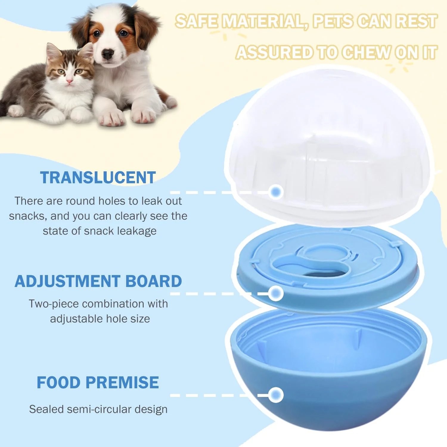 اسباب بازی توپ خوراکی سگ TORMEN، پازل پخش کننده غذای تعاملی منطقه حیوانات خانگی IQ برای حیوانات خانگی، سختی قابل تنظیم، توپ مقاوم در برابر نشت بادوام، اسباب بازی پخش کننده خوراکی برای ورزش و سرگرمی (آبی)