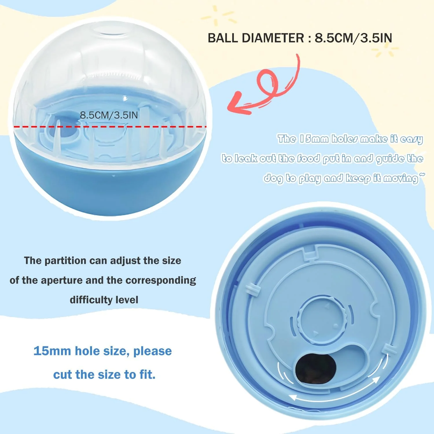 اسباب بازی توپ خوراکی سگ TORMEN، پازل پخش کننده غذای تعاملی منطقه حیوانات خانگی IQ برای حیوانات خانگی، سختی قابل تنظیم، توپ مقاوم در برابر نشت بادوام، اسباب بازی پخش کننده خوراکی برای ورزش و سرگرمی (آبی)