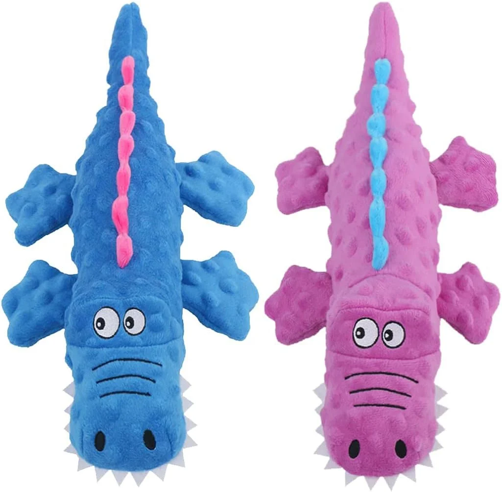 اسباب بازی سگ TERRIFI، بسته 2 عددی، اسباب بازی های جویدنی سگ پولیشی و بامزه برای دندان درآوردن توله سگ، اسباب بازی های تعاملی بادوام برای سگ های کوچک، متوسط ​​و بزرگ (آبی + بنفش، تمساح)