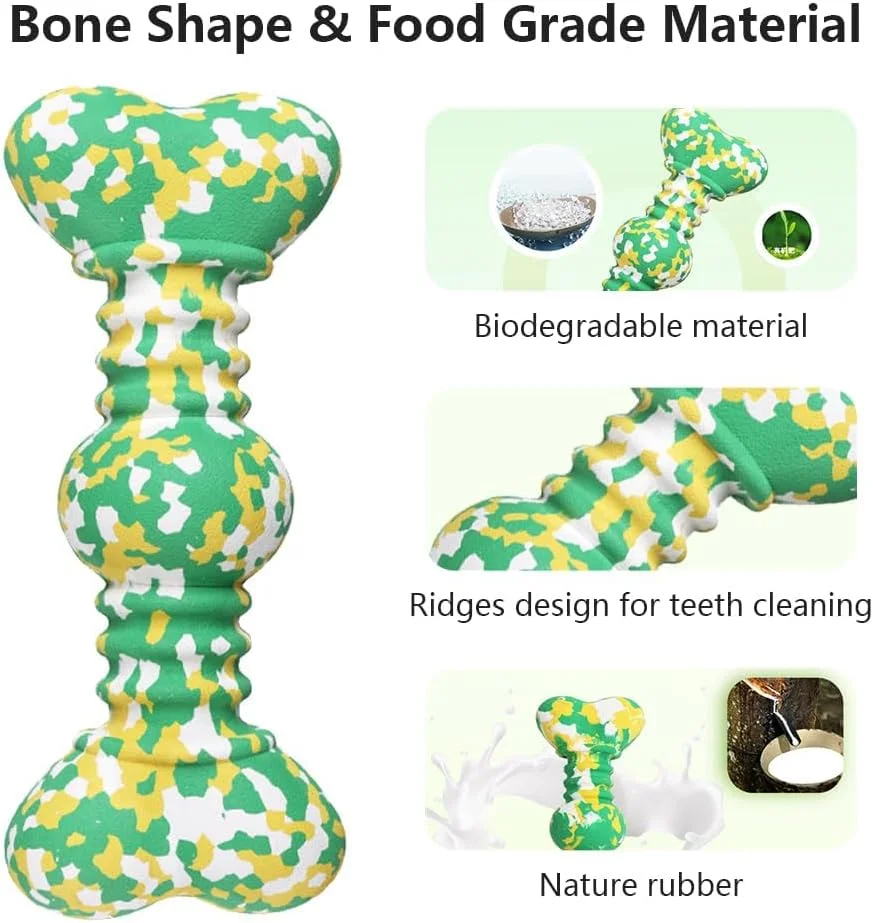 اسباب بازی جویدنی سگ TERRIFI، نشکن، مناسب سگ های متوسط و بزرگ، اسباب بازی دندانی تجزیه پذیر با فیبر بامبو، درجه غذایی، مناسب برای جویدن تهاجمی، سبز (L)