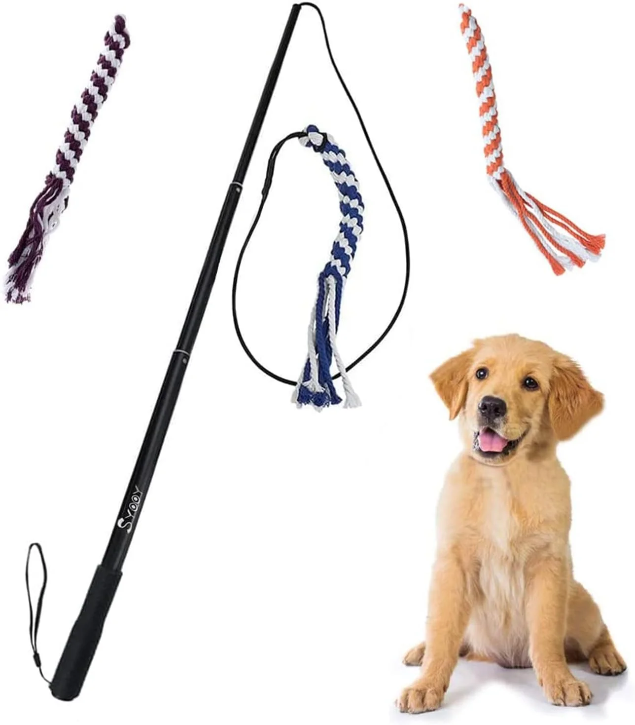 اسباب بازی میله لاس زنی سگ SYOOY، اسباب بازی های تعاملی سگ برای تعقیب و گریز و طناب کشی، چوب بازی سگ با 3 طناب پشمی جویدنی، میله چوب بازی حیوانات خانگی برای تمرین سگ های کوچک، متوسط و بزرگ