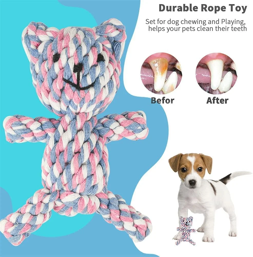 اسباب بازی طنابی جویدنی سگ SYOSI، اسباب بازی جویدنی طنابی پنبه ای طبیعی برای تمیز کردن دندان و آموزش سگ های کوچک