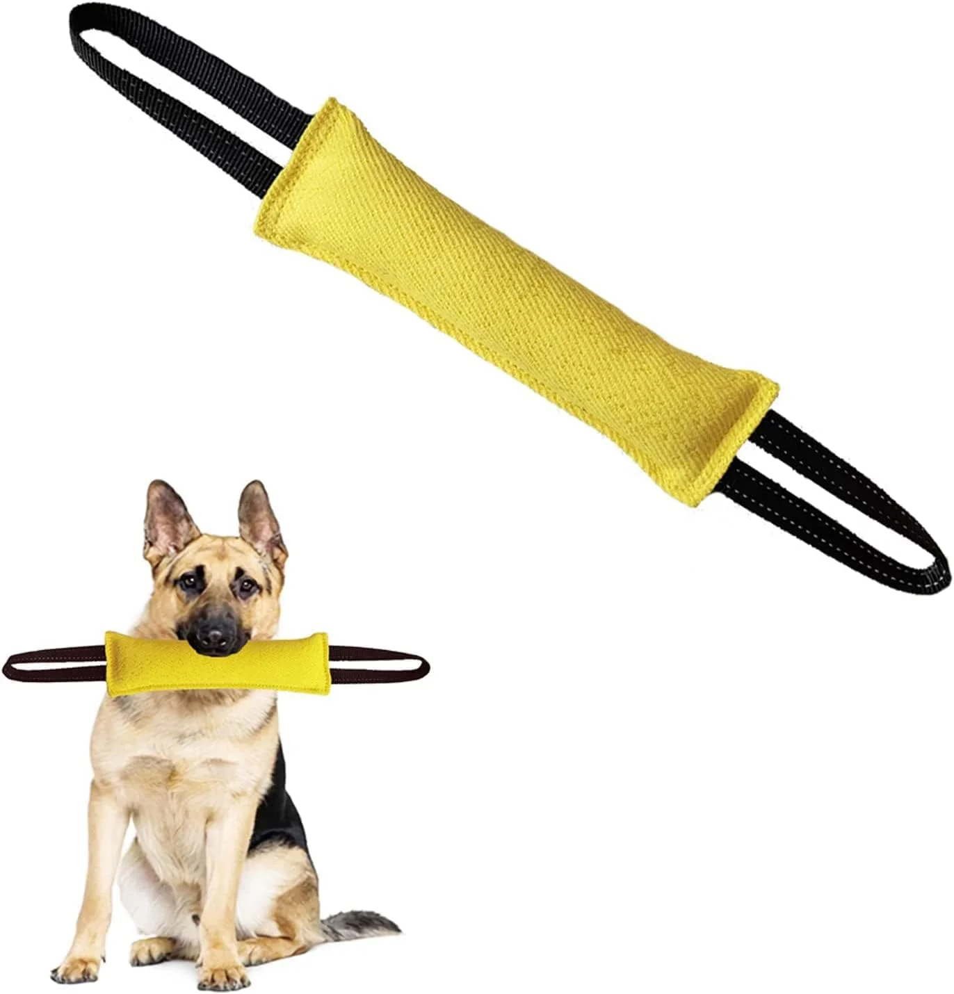 اسباب بازی کششی سگ SYOSI، بالش گاز گرفتن سگ از جنس جوت با 2 دسته محکم، مناسب برای طناب کشی، بازی تعاملی آموزش توله سگ، اسباب بازی های بادوام آموزش گاز گرفتن برای سگ های متوسط ​​تا بزرگ (زرد)