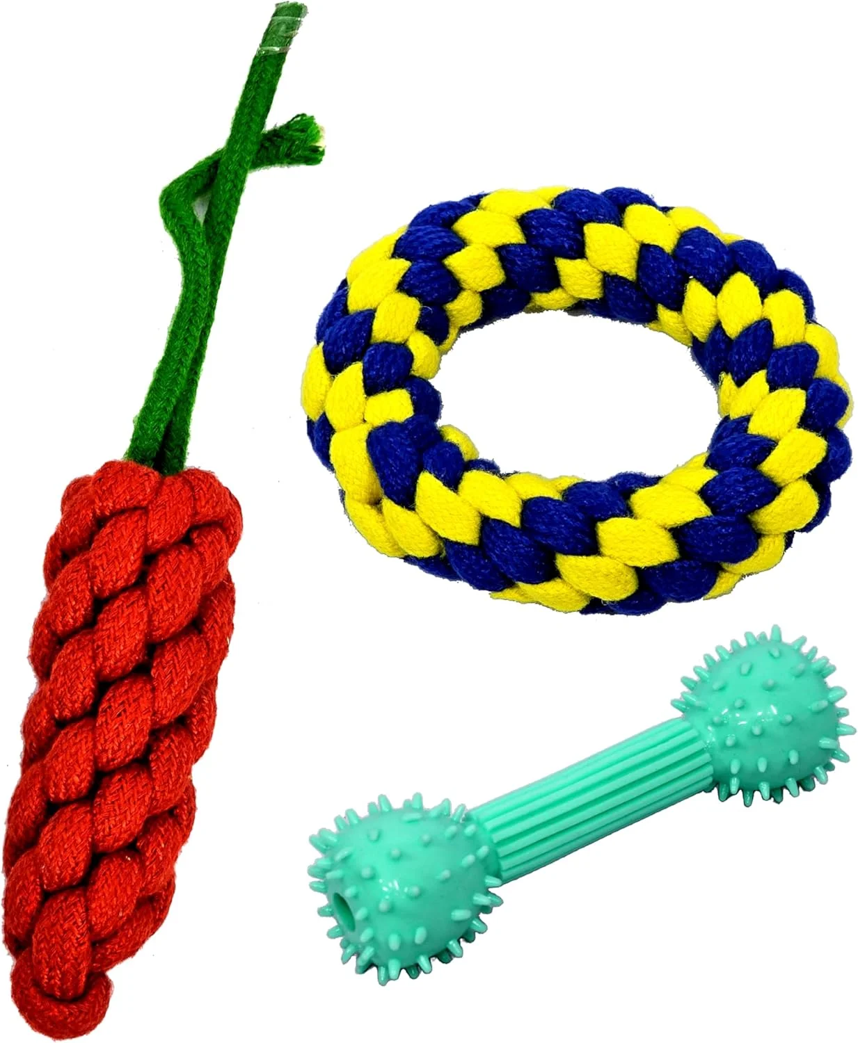 مجموعه اسباب بازی های جویدنی سگ StonKraft - بسته اسباب بازی های طنابی برای دندان درآوردن توله سگ ها، بازی برای حیوانات خانگی | مناسب برای همه سگ ها، غیر سمی، قابل شستشو و ایمن برای حیوانات خانگی | رنگارنگ، فنری و سرگرم کننده (مجموعه 3 عددی)