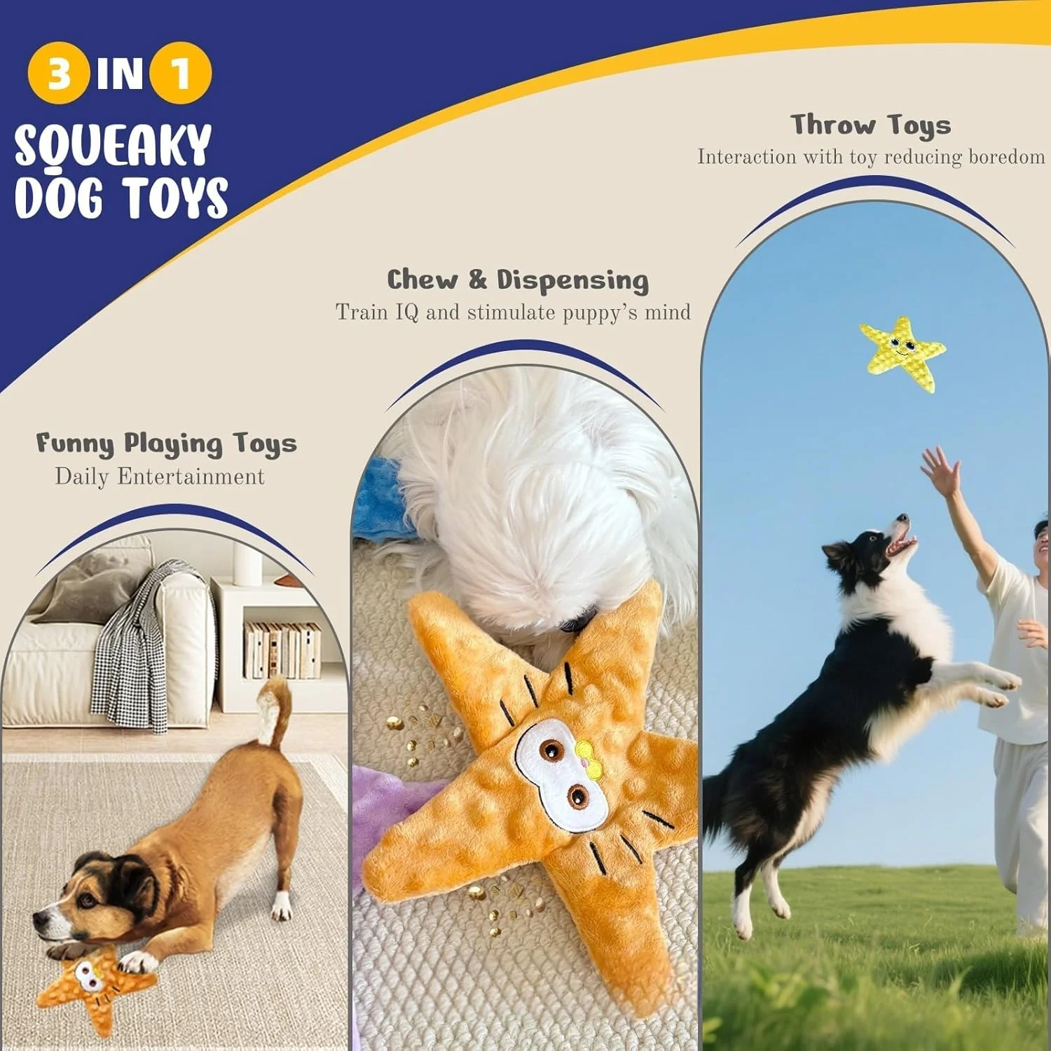اسباب بازی های سگ بدون الیاف با صدای جیر جیر برای همه نژادها، اسباب بازی های جویدنی بادوام و صدا دار برای توله سگ ها، اسباب بازی های تعاملی حیوانات خانگی برای سرگرم نگه داشتن سگ ها (4 عدد)