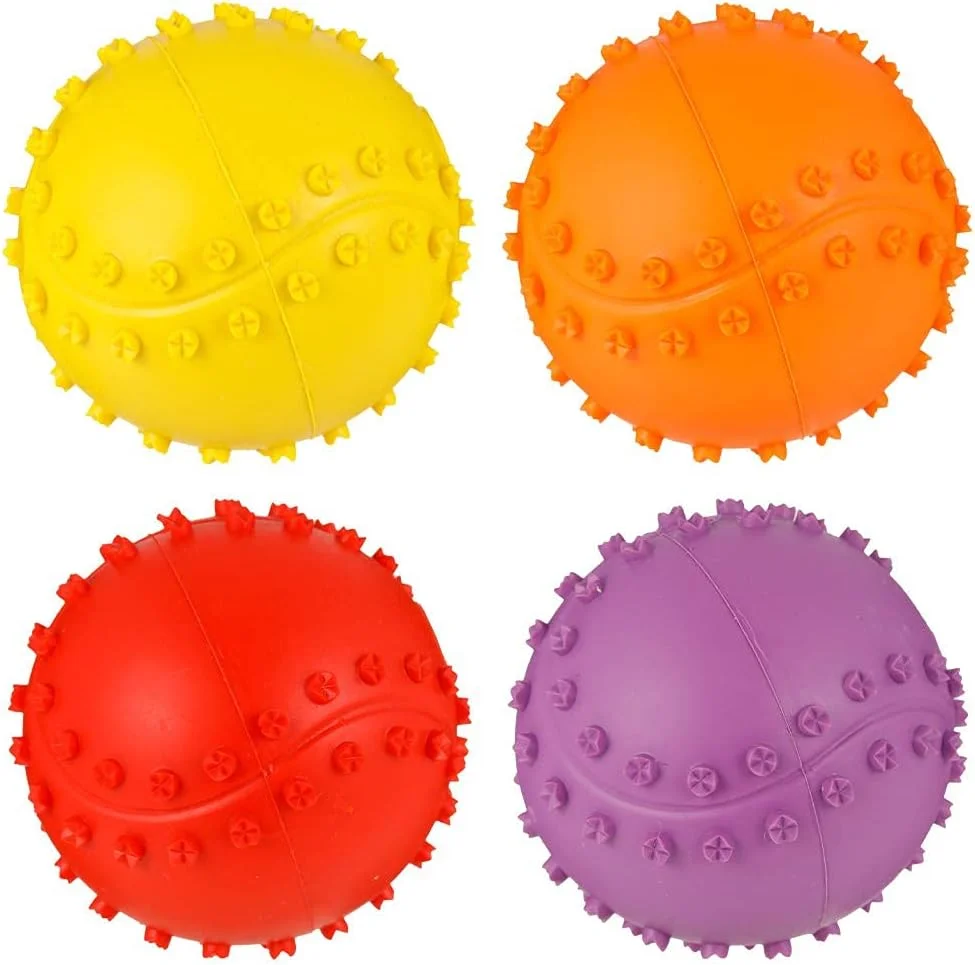 بسته چهارتایی توپ اسباب بازی حیوانات خانگی با صدا، توپ های صدادار سگ، توپ های جویدنی لاستیکی طبیعی غیر سمی برای توله سگ ها بسته چهارتایی توپ اسباب بازی حیوانات خانگی با صدا، توپ های صدادار سگ، توپ های جویدنی لاستیکی طبیعی غیر سمی برای توله سگ ها