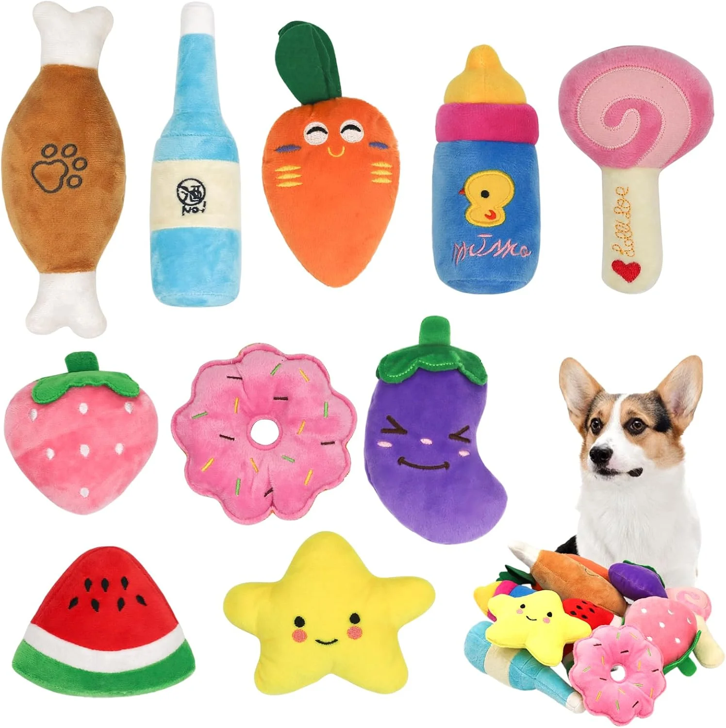 ست 10 عددی اسباب بازی سگ جیرجیردار، ست اسباب بازی حیوانات خانگی پولیشی نرم، اسباب بازی های دندانی سگ، اسباب بازی های جویدنی توله سگ ناز برای سگ های کوچک و متوسط (H01) ست 10 عددی اسباب بازی سگ جیرجیردار، ست اسباب بازی حیوانات خانگی پولیشی نرم، اسباب بازی های دندانی سگ، اسباب بازی های جویدنی توله سگ ناز برای سگ های کوچک و متوسط (H01)