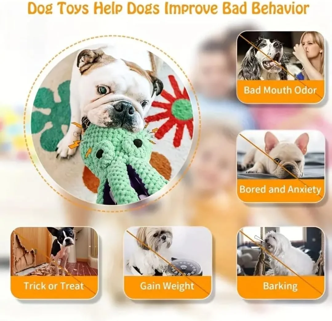 اسباب بازی سگ اختاپوس صدادار، اسباب بازی تعاملی سگ، طناب کشی، اسباب بازی بادوام سگ، اسباب بازی حیوانات خانگی، اسباب بازی جویدنی سگ مخمل خواب دار نرم ضد اضطراب توله سگ برای سگ های کوچک متوسط ​​بزرگ و توله سگ، کاهش بی حوصلگی، تمیز کردن دندان ها