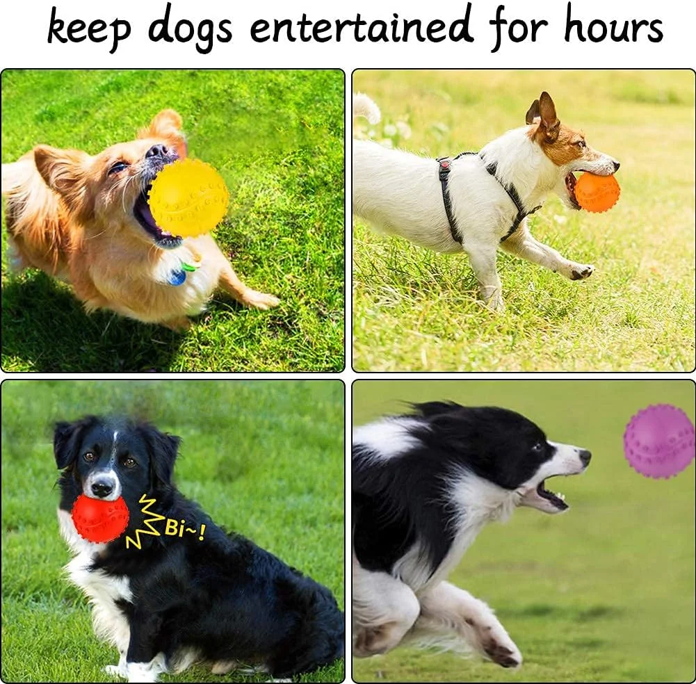 بسته چهارتایی توپ اسباب بازی حیوانات خانگی با صدا، توپ های صدادار سگ، توپ های جویدنی لاستیکی طبیعی غیر سمی برای توله سگ ها بسته چهارتایی توپ اسباب بازی حیوانات خانگی با صدا، توپ های صدادار سگ، توپ های جویدنی لاستیکی طبیعی غیر سمی برای توله سگ ها