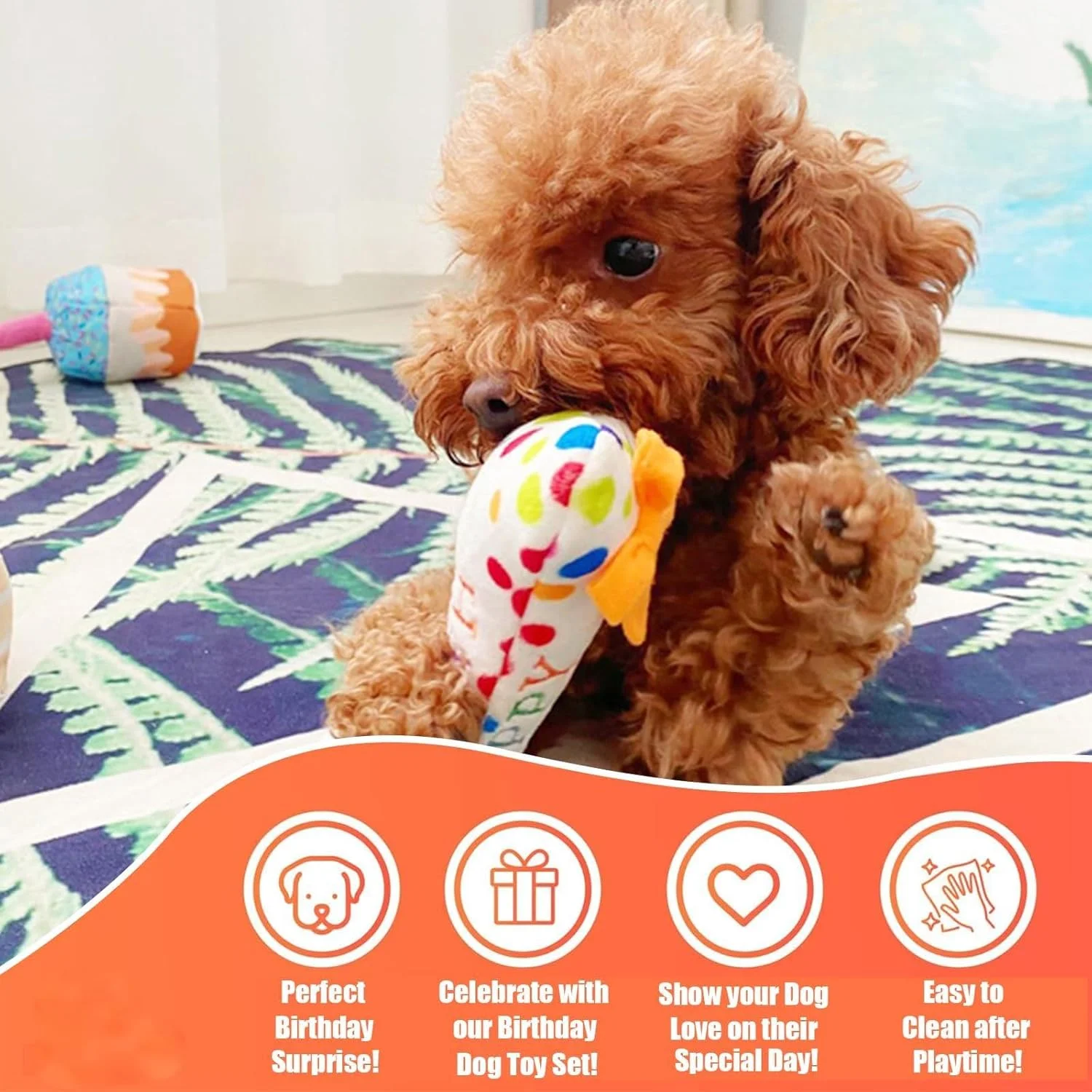 اسباب بازی های جیر جیر کننده برای سگ ها، بسته 3 عددی اسباب بازی های جیر جیر کننده پولیشی، کیک تولد و جعبه هدیه استخوان، اسباب بازی های جویدنی تعاملی سرگرم کننده برای سگ های کوچک و متوسط، هدایای مهمانی تولد توله سگ ایمن