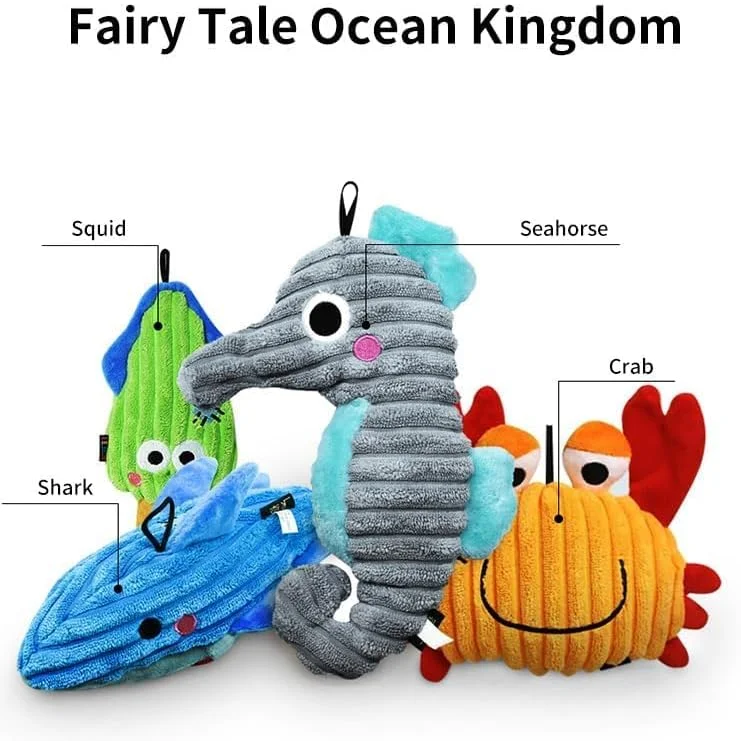 مجموعه اسباب بازی سگ، 4 عددی طرح دریایی برای بازی تعاملی، اسباب بازی های جویدنی بادوام برای سگ های کوچک و متوسط