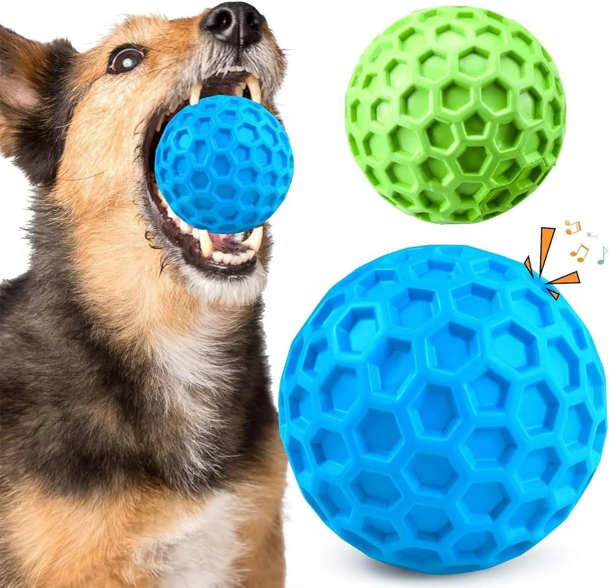 2 عدد (سبز + آبی) اسباب بازی سگ جیرجیر کننده برای جویدن تهاجمی، توپ های سگ نشکن برای جویدن تهاجمی، توپ های جیرجیر کننده برای سگ ها، اسباب بازی های تعاملی سگ برای سگ های بزرگ، توپ خنده دار جیرجیر کننده سگ