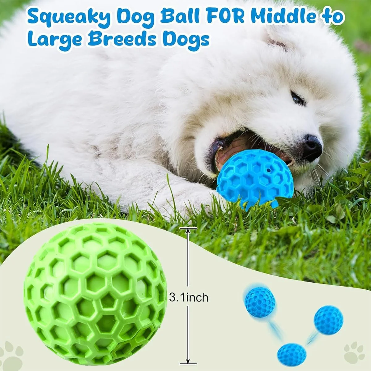 2 عدد (سبز + آبی) اسباب بازی سگ جیرجیر کننده برای جویدن تهاجمی، توپ های سگ نشکن برای جویدن تهاجمی، توپ های جیرجیر کننده برای سگ ها، اسباب بازی های تعاملی سگ برای سگ های بزرگ، توپ خنده دار جیرجیر کننده سگ