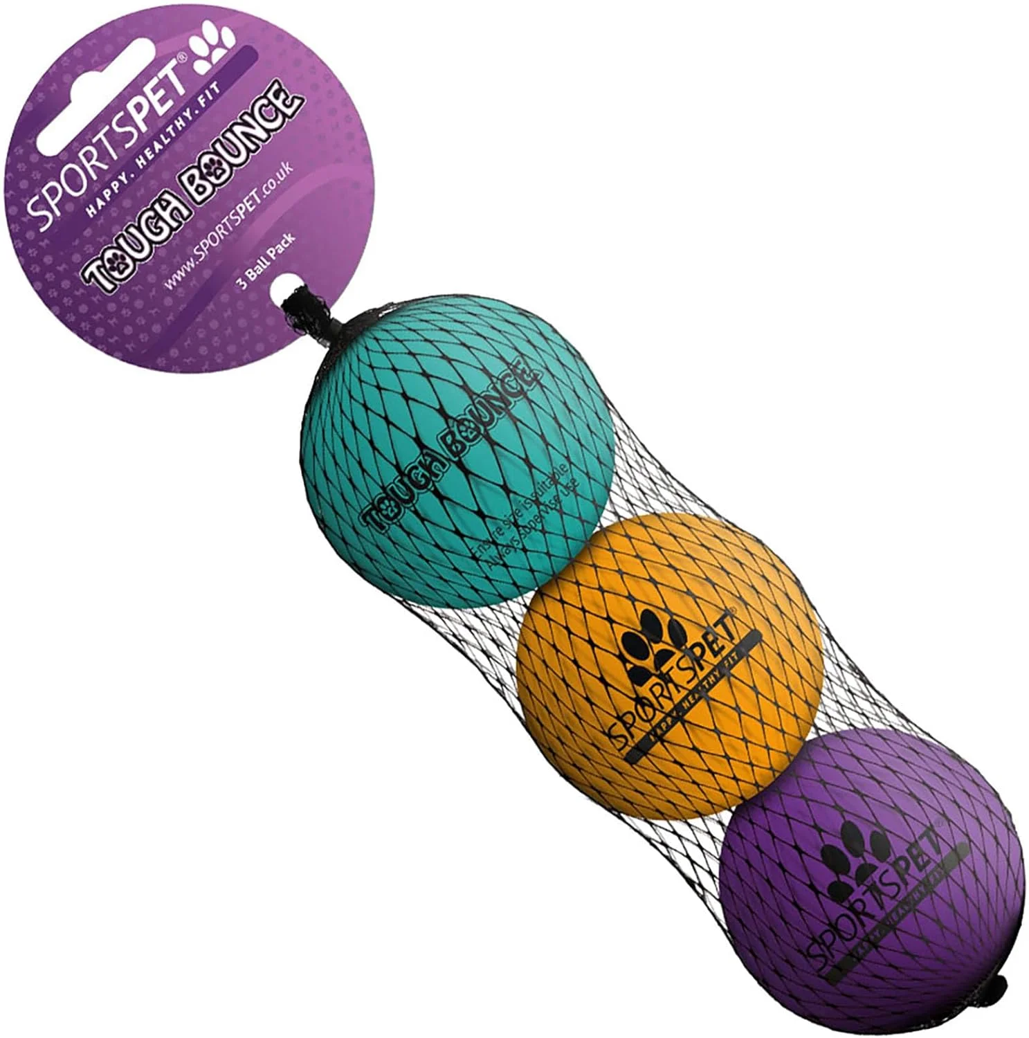 توپ های لاستیکی طبیعی سگ SPORTSPET Tough Bounce - توپ های بادوام و مقاوم (65 میلی متر)