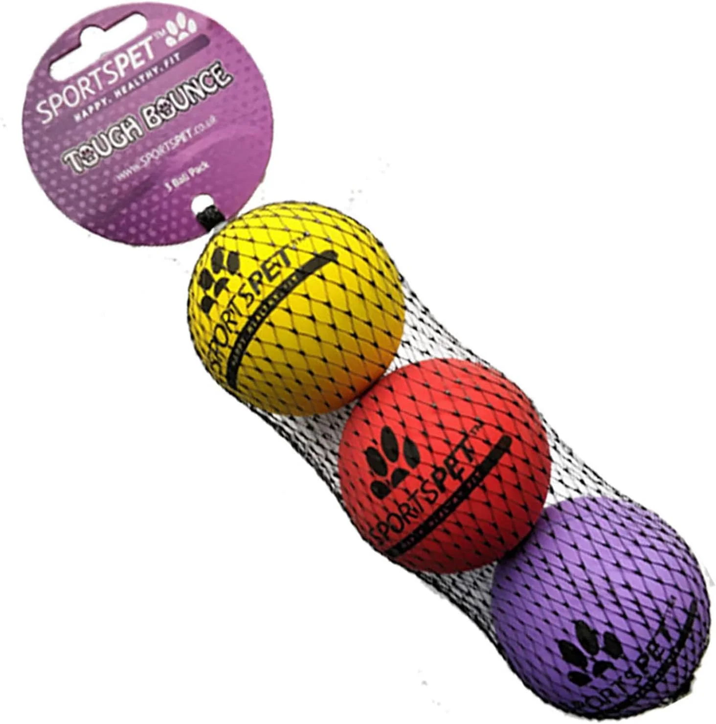 توپ های لاستیکی طبیعی سگ SPORTSPET Tough Bounce - توپ های بادوام و مقاوم (65 میلی متر)