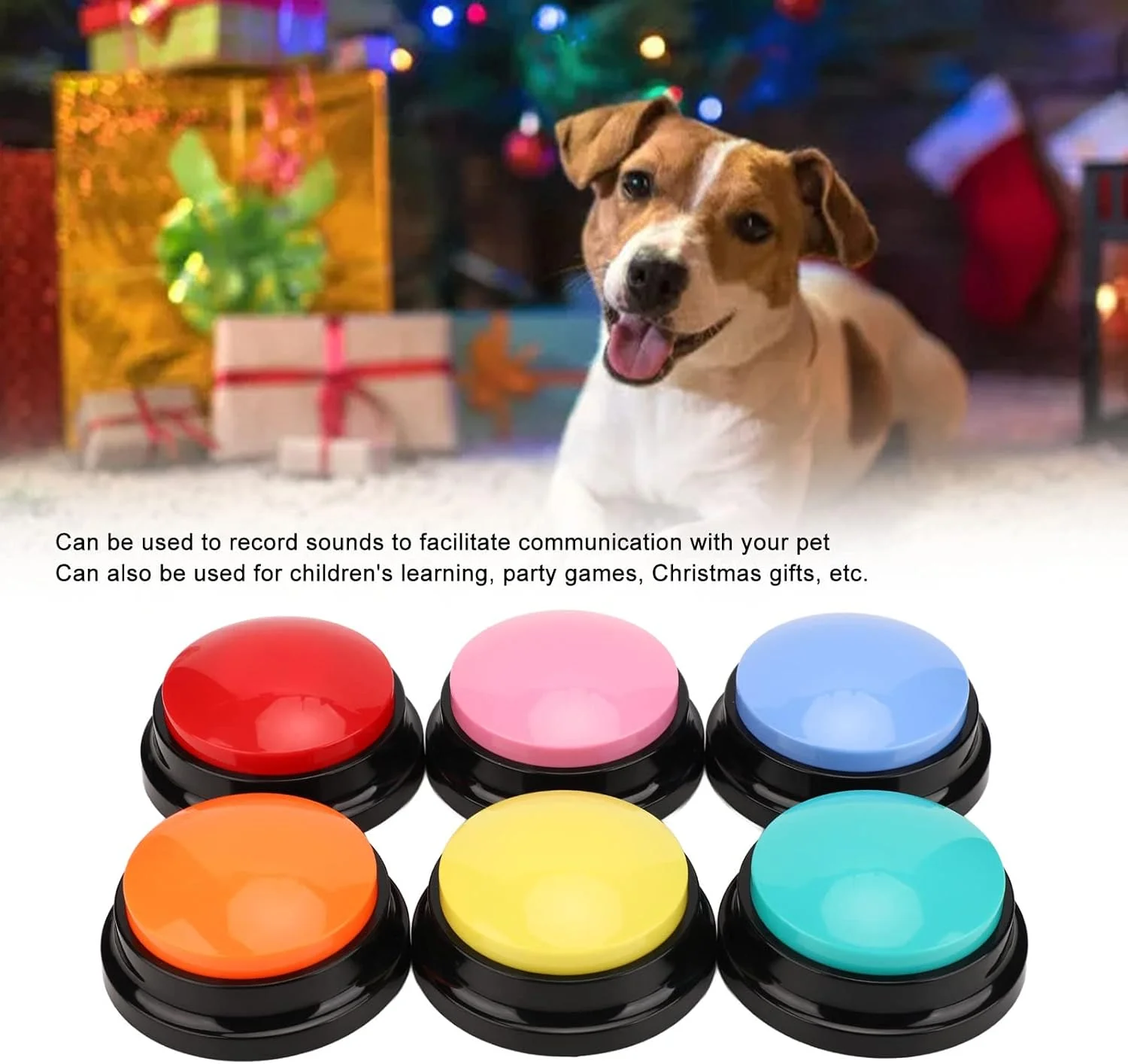 دکمه های ضبط صدا سوراندی برای آموزش سگ و حیوانات خانگی، دکمه های آموزش سخنگویی به سگ، دکمه های نمایش بازی، آموزش صدای سگ ها برای بیان خواسته ها، مجموعه 6 عددی برای ارتباطات